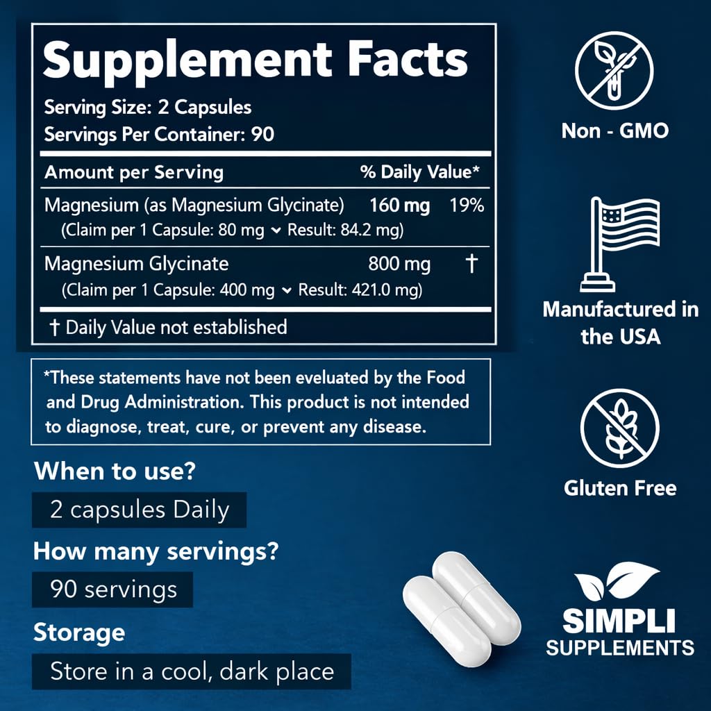 Magnesium Glycinate 400mg per Serving – High Absorption – Gentle on Stomach – Supports Sleep, Relaxation, Muscle, Bone & Immune Health – Non-GMO, Vegan, 180 Capsules Simpli Supplements buy supplements canada
