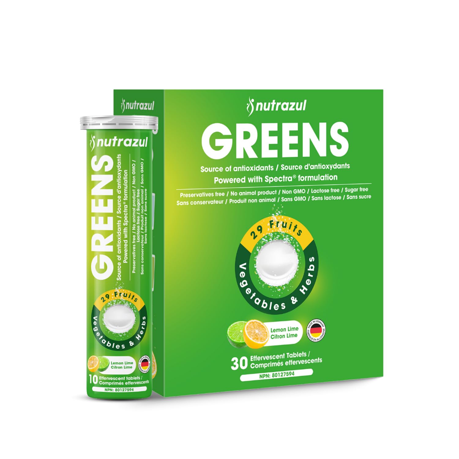 nutrazul Greens Effervescent Tablets - Daily Super Greens Supplement with 29 Superfoods - Antioxidant & Immune Support - Lemon Lime Flavor - Non-GMO - 30 Tablets nutrazul buy supplements canada