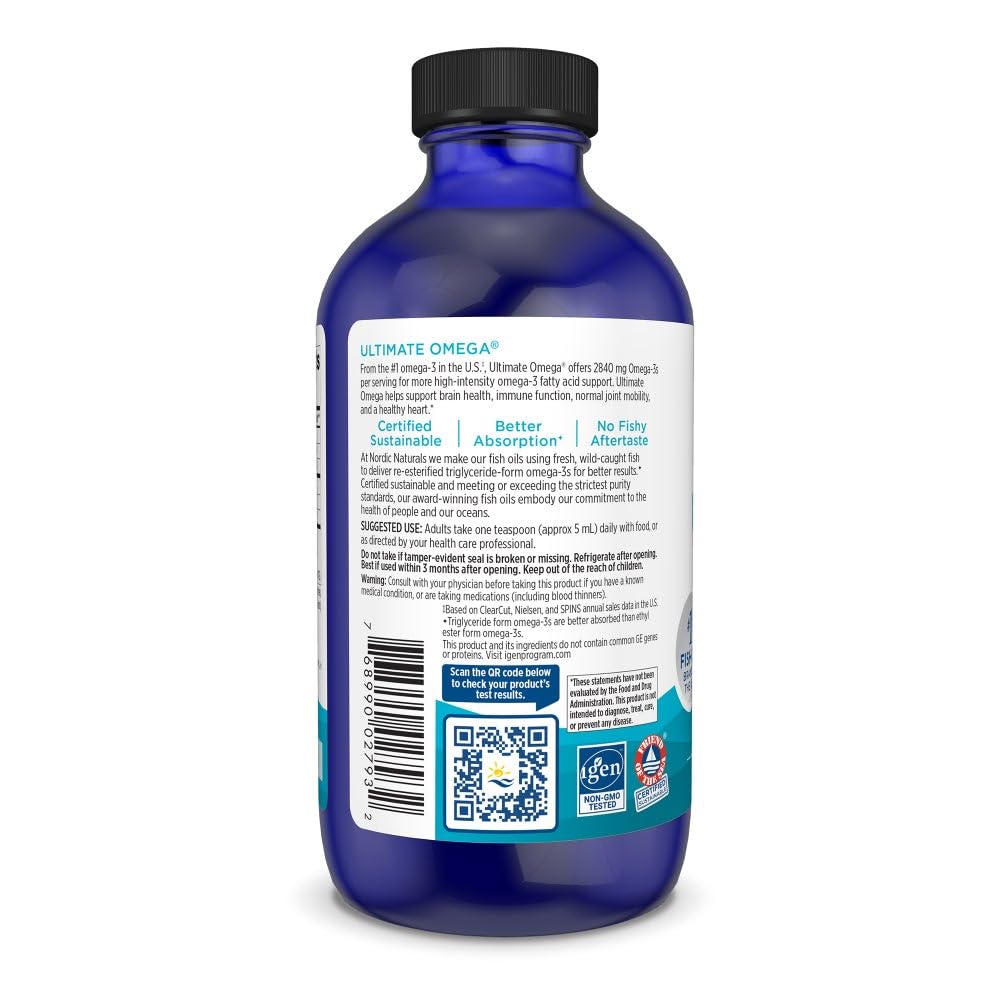 Nordic Naturals Ultimate Omega Liquid, Lemon Flavor - 8 oz - 2840 mg Omega-3 - High-Potency Fish Oil Supplement with EPA & DHA - Promotes Brain & Heart Health - Non-GMO - 48 Servings Nordic Naturals buy supplements canada