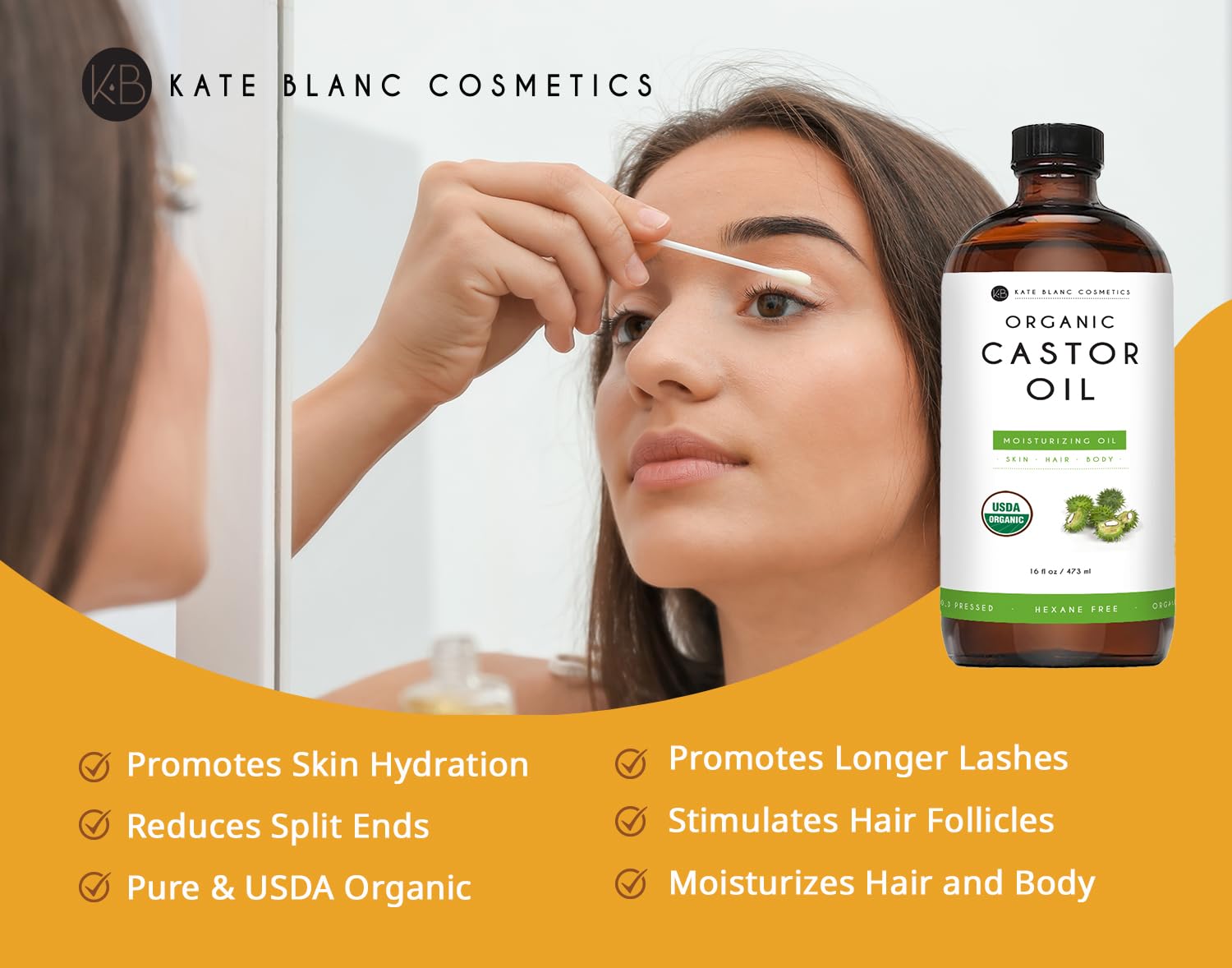 Kate Blanc Cosmetics Castor Oil Organic for Hair Growth & Body (16oz). 100% Pure Cold-Pressed Kate Blanc Cosmetics buy supplements canada