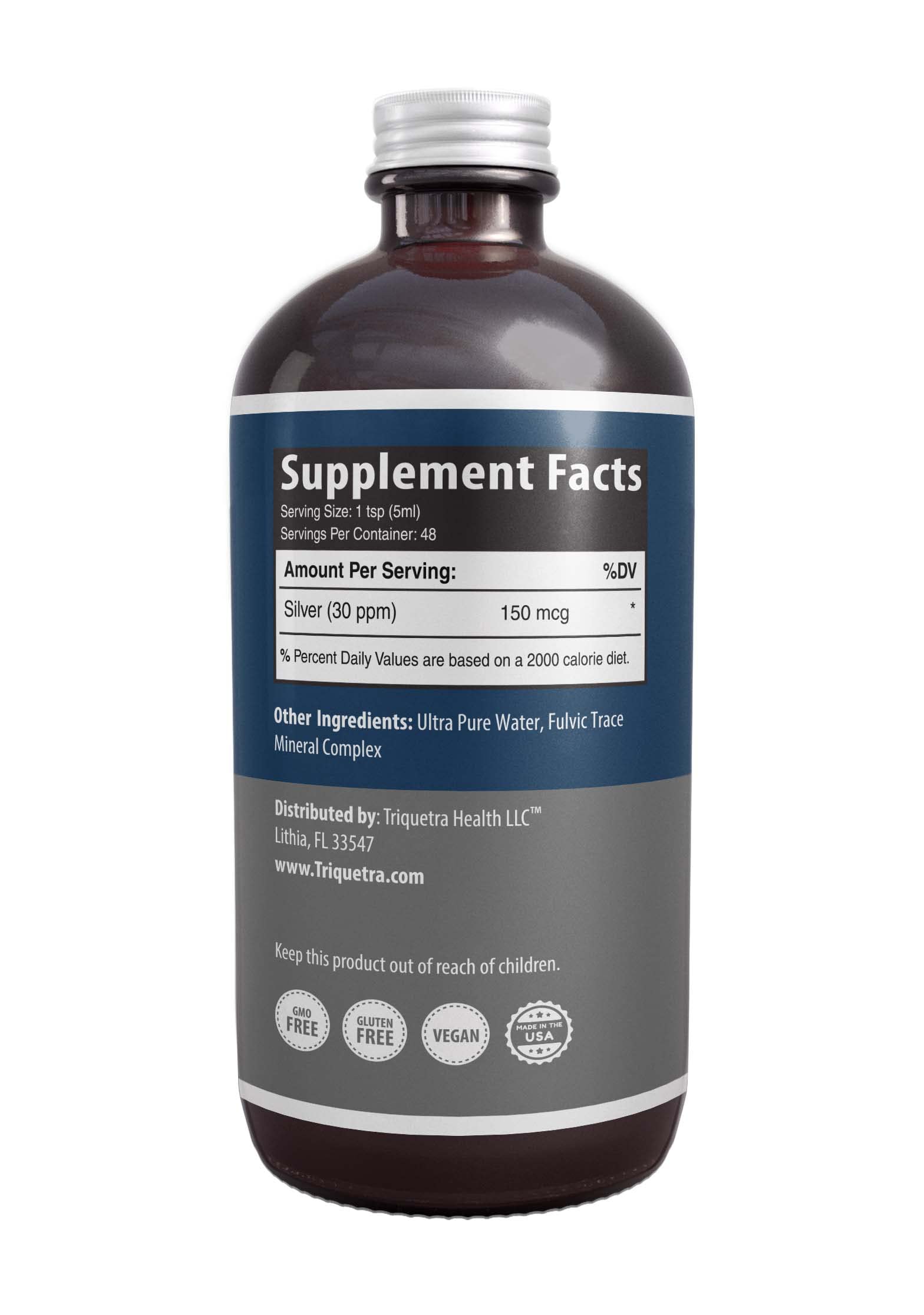 Bioactive Colloidal Silver - 8 oz, Glass Bottle, Vegan, Safe Doses with Highest Effectiveness - Nano Ions, 30 PPM - Immune Support (48 Servings) Triquetra Health buy supplements canada
