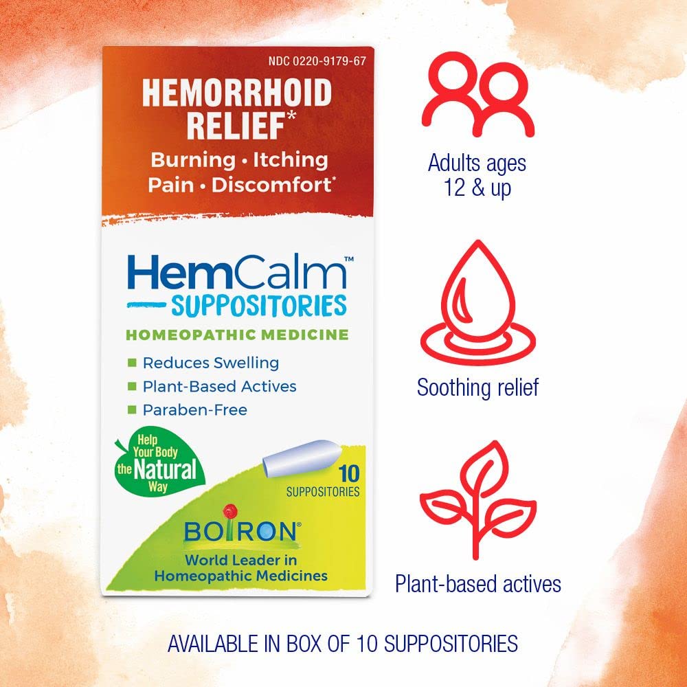 Boiron HemCalm Suppositories for Hemorrhoid Relief of Pain, Itching, Swelling or Discomfort - 10 Count (Pack of 2) Boiron buy supplements canada