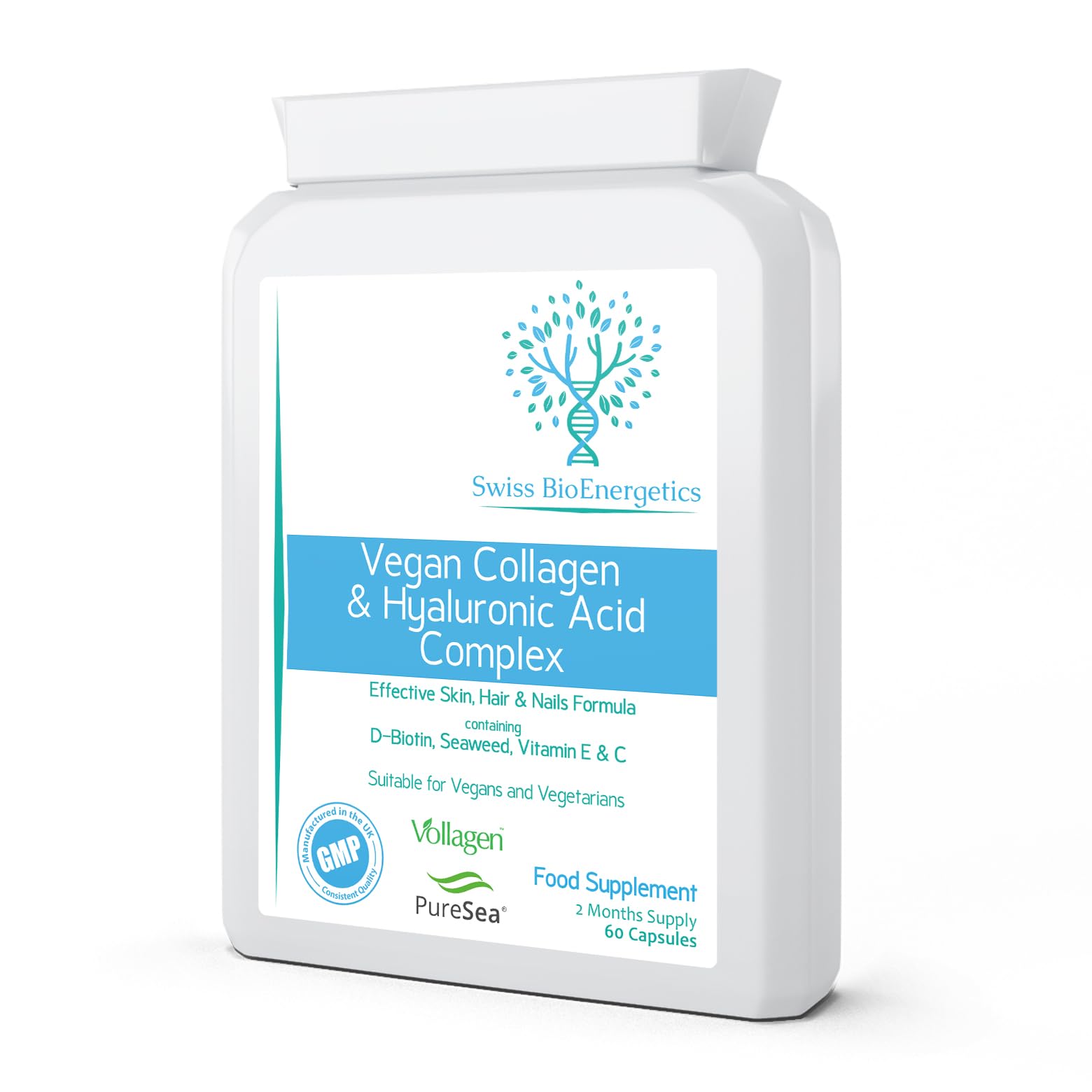 Vegan Collagen & Hyaluronic Acid Complex - 60 Capsules - Effective Skin, Hair & Nails Formula with 500mg swiss bioenergetics buy supplements canada