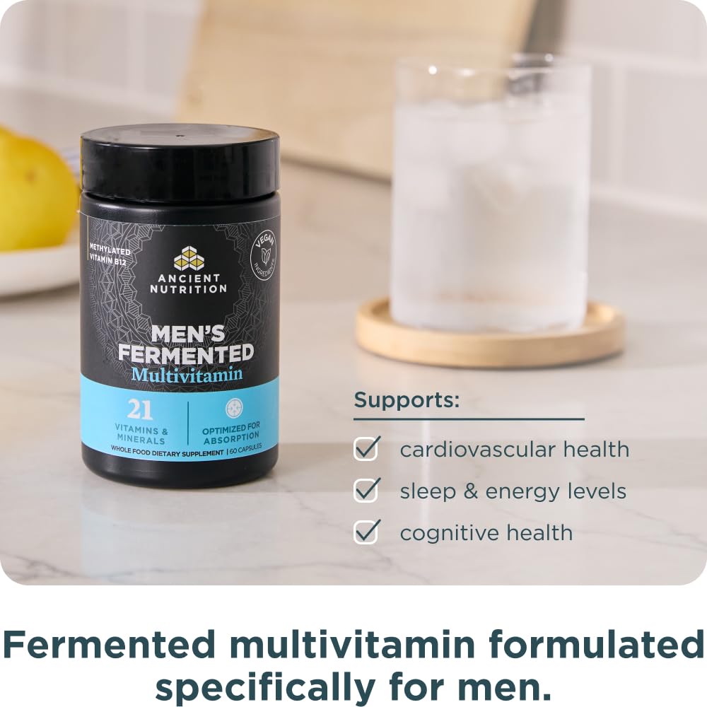 Ancient Nutrition Multivitamin for Men, Men's Fermented Multivitamin with Methylated Vitamin A, C, D, E, K, Zinc & Magnesium, Immune Support, Vegan, 60 Ct Ancient Nutrition buy supplements canada