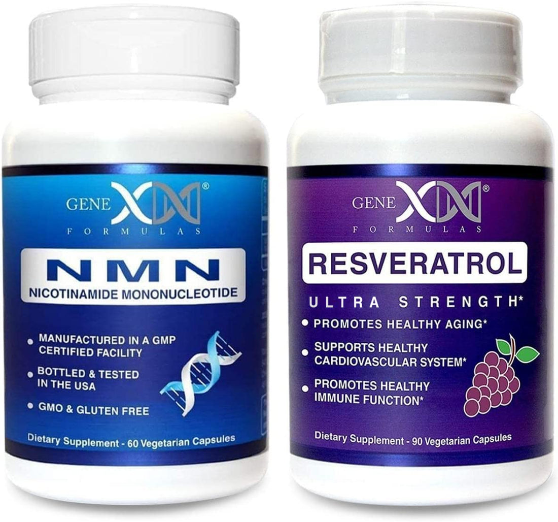 Genex Formulas NMN and Resveratrol Dynamic Duo Supplements | 250mg NAD+ Precursor and Ultra Strength 1500mg Resveratrol w/BioPerine, for Healthy Aging Support Genex Formulas buy supplements canada