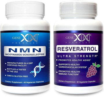 Genex Formulas NMN and Resveratrol Dynamic Duo Supplements | 250mg NAD+ Precursor and Ultra Strength 1500mg Resveratrol w/BioPerine, for Healthy Aging Support Genex Formulas buy supplements canada