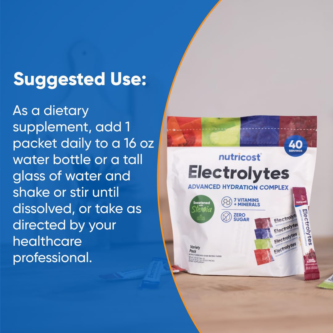 Nutricost Electrolytes Complex, Variety Pack Flavored, 40 Stickpacks - Advanced Hydration Complex Nutricost buy supplements canada