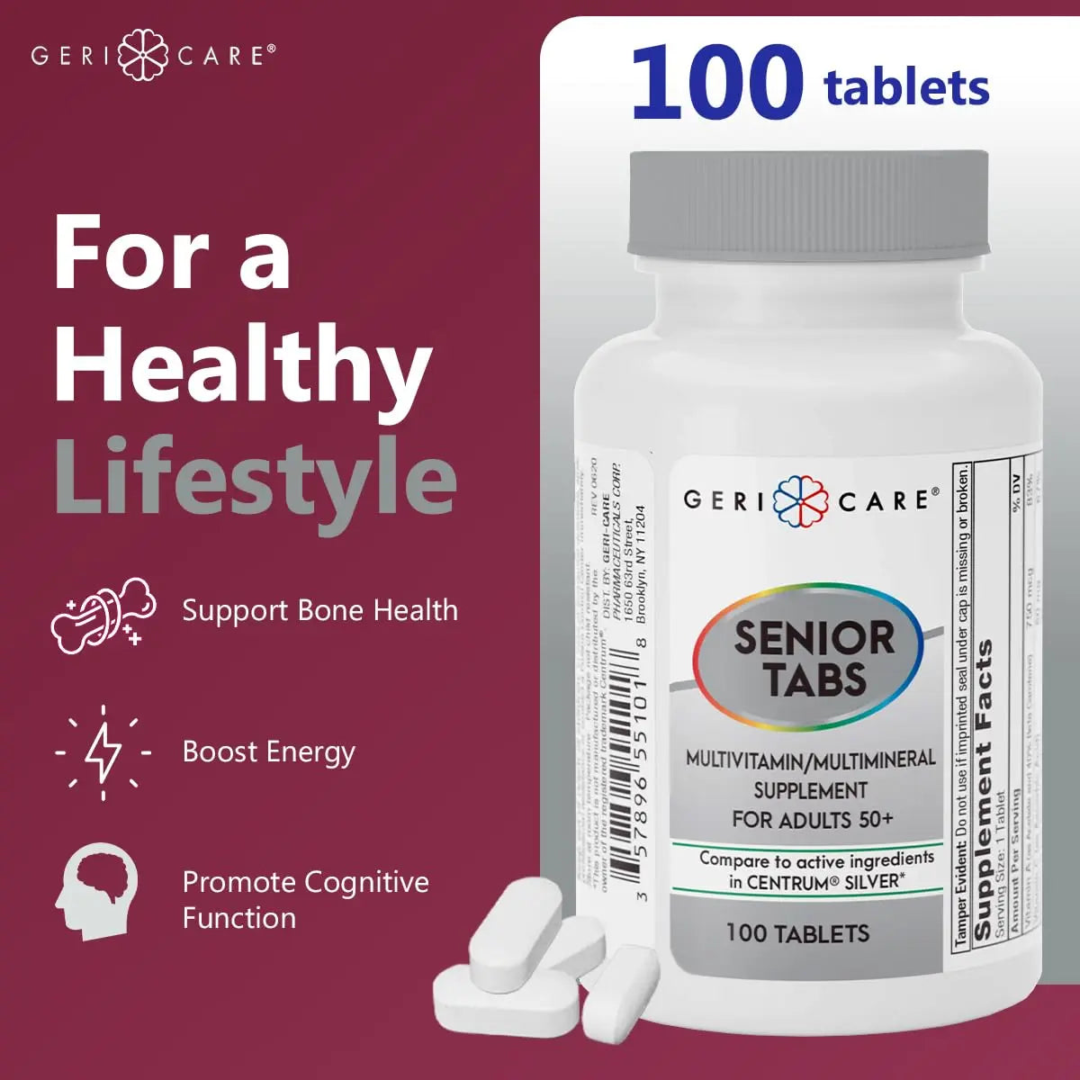 GeriCare Senior Tab 50+ Multivitamin and Minerals Tablets - Immune Support - Age-Defying Nutrition, 100 Count (Pack of 2) GeriCare buy supplements canada