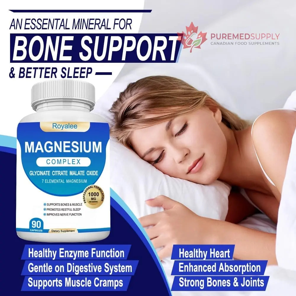 Magnesium Complex Supplement - 1000mg with 7 Magnesium Forms Including Glycinate, Citrate, Malate, Taurate & Orotate - Supports Relaxation, Muscle Function & Bone Strength - 90 Capsules Royalee buy supplements canada