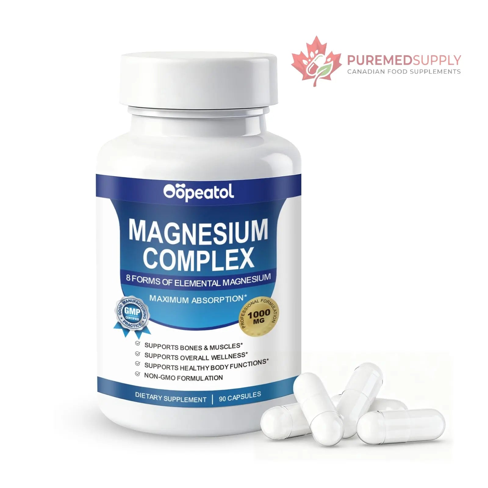 8 in 1 Magnesium Complex Capsules 1000mg for Women and Men - Highly Absorbable Magnesium Supplement Supports Muscle Relaxation Sleep & Energy | NSF Certified, GMP, Gluten Free, Vegan Oopeatol buy supplements canada