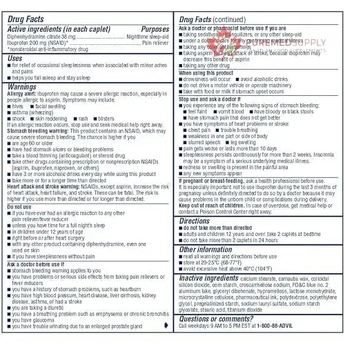 Advil PM Pain Reliever and Nighttime Sleep Aid, Pain Medicine with Ibuprofen for Pain Relief and Diphenhydramine Citrate for a Sleep Aid - 50x2 Coated Caplets Advil buy supplements canada