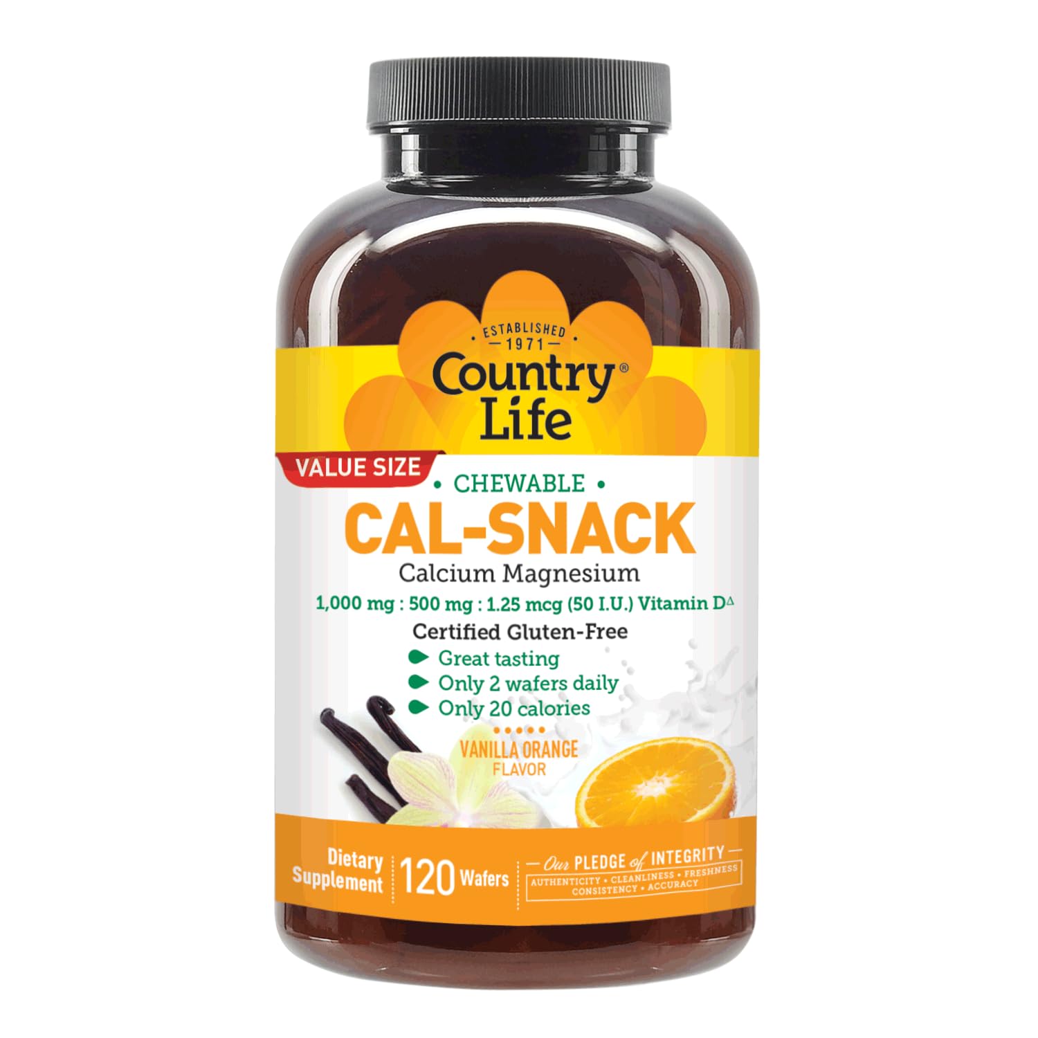 Country Life Cal-Snack - Chewable Calcium Magnesium Supplement wafers with Vitamin D3, Easy to Digest, Vanilla Orange Flavor, Dietary Supplement Country Life buy supplements canada