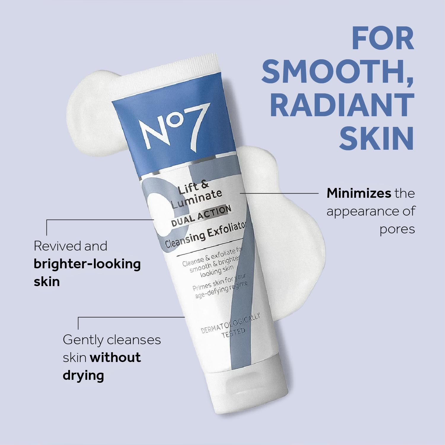 No7 Lift & Luminate Dual Action Cleansing & Exfoliating Face Wash - Gentle Face Exfoliator with Vitamin C, E & B5 No7 buy supplements canada