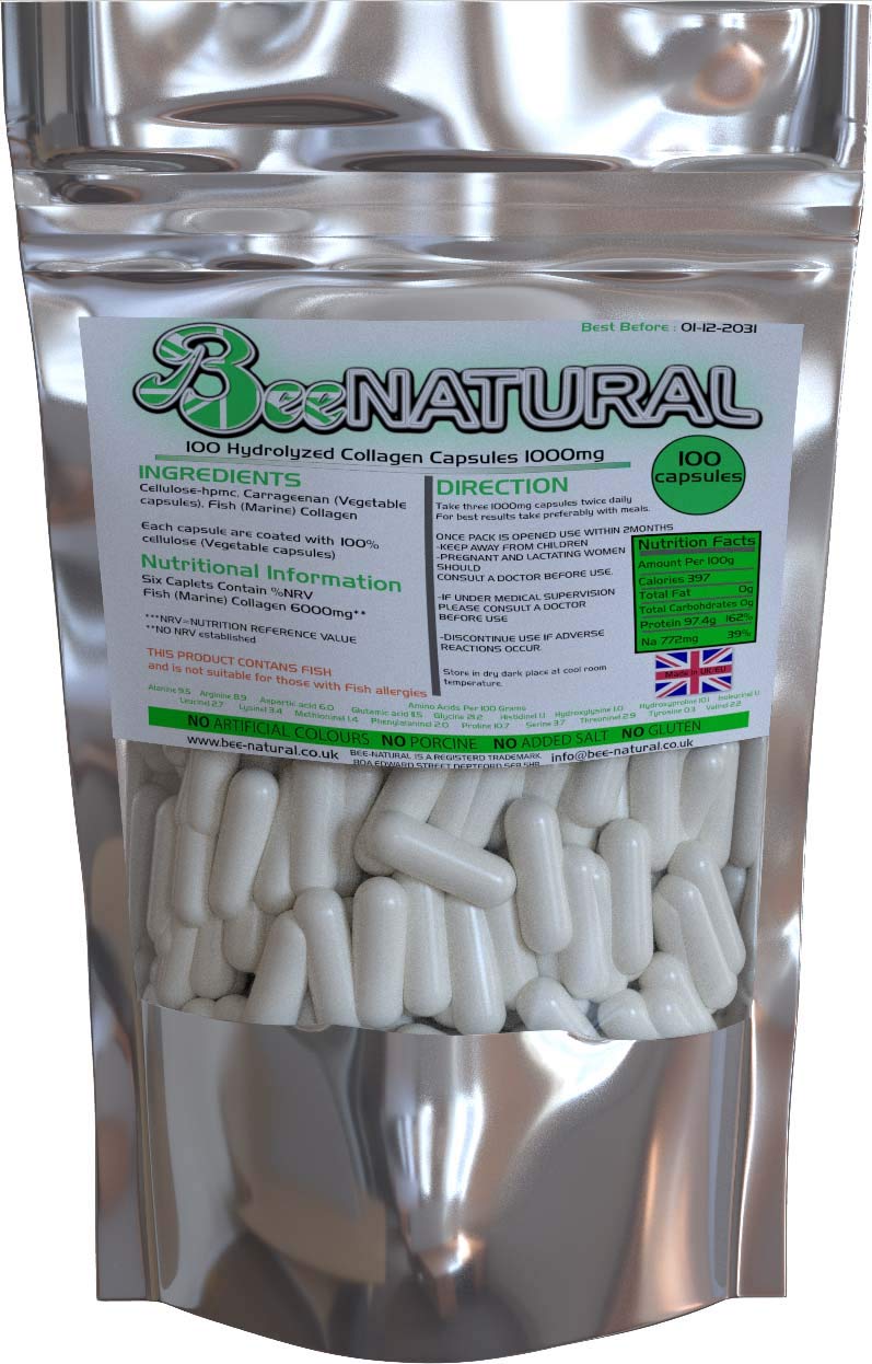 100 Hydrolyzed Collagen Capsules 1000mg Bee-natural Bee-natural buy supplements canada