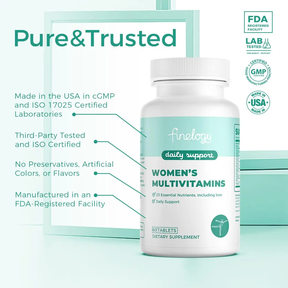 finelogy Womens Multivitamin - Essential Nutrients with Iron, Vitamins A, C, D3, K, B6 and B12 Supplements for Women’s Health, Energy Hair Skin & Nails finelogy buy supplements canada