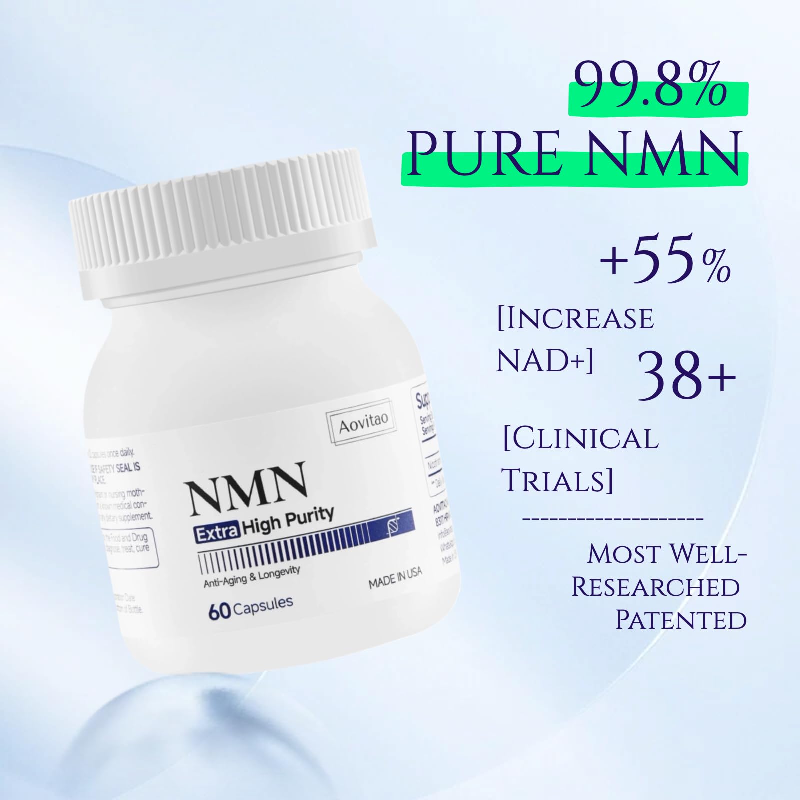 AOVITAO NMN Supplement 500mg Ultra Pure 99.8% | Stabilized Form | Supports NAD+ Production, Cellular Health & Healthy Aging | 60 Capsules AOVITAO buy supplements canada