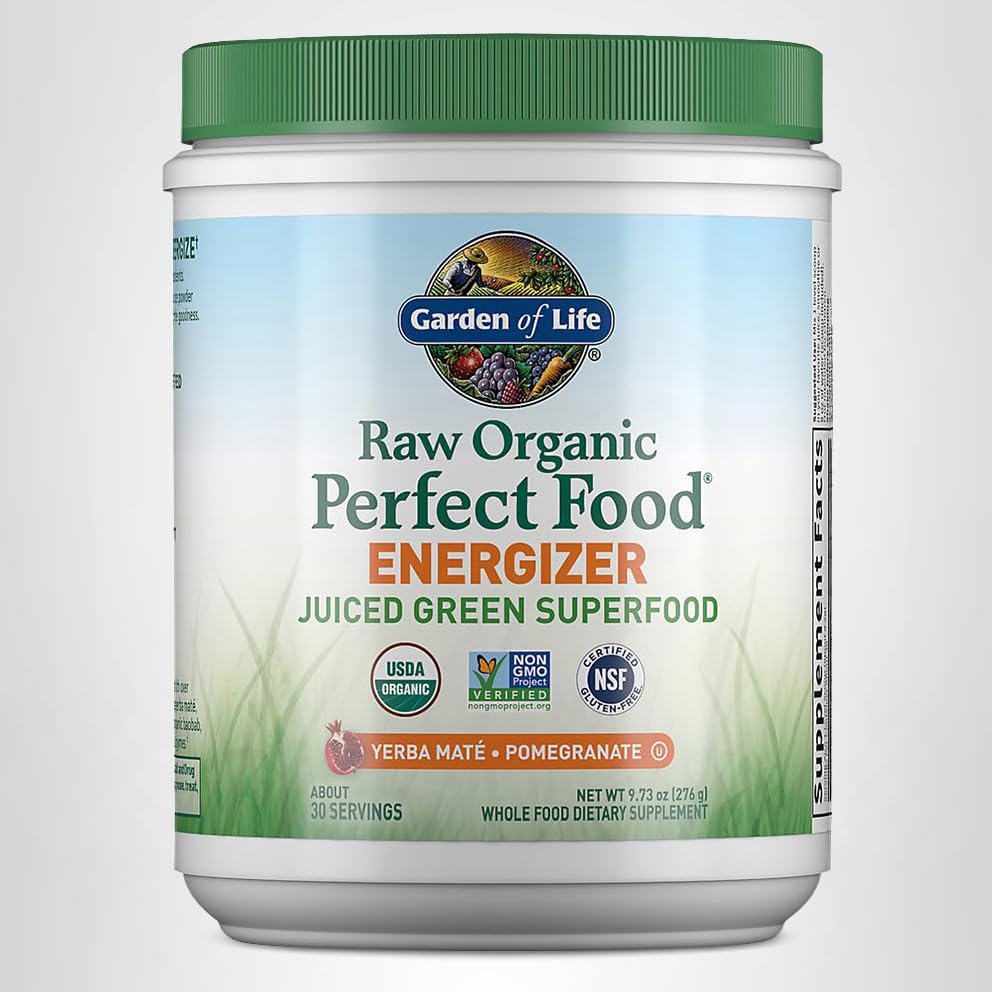Garden of Life Raw Organic Perfect Food Energizer Juiced Green Superfood Powder - Yerba Mate Pomegranate, 30 Servings, Green Superfood Powder & Probiotics, Gluten Free Whole Food Greens Supplements Garden of Life buy supplements canada