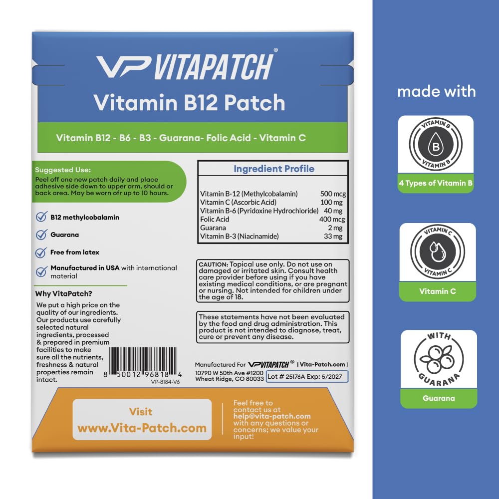VitaPatch Vitamin B12 Patch for Energy Plus – 30 Count Vitamin B12 Patches – B12 Vitamins VitaPatch buy supplements canada