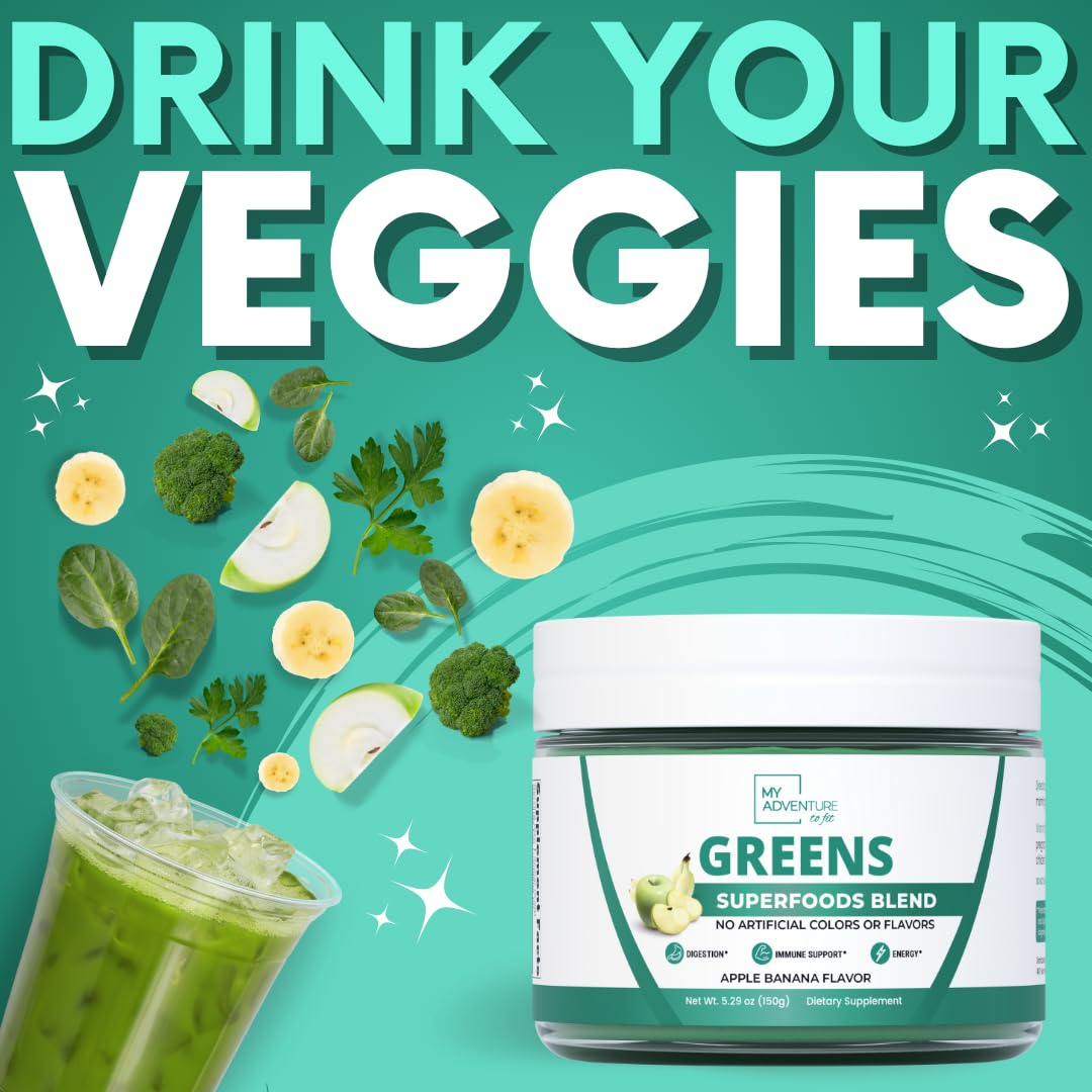 Green Superfood Powder for Digestion & Gut Health - Keto Friendly Superfood Greens Blend Powder for Immune Support - Powdered Greens Supplement for Immune Boost - Apple Banana Flavor My Adventure to Fit buy supplements canada