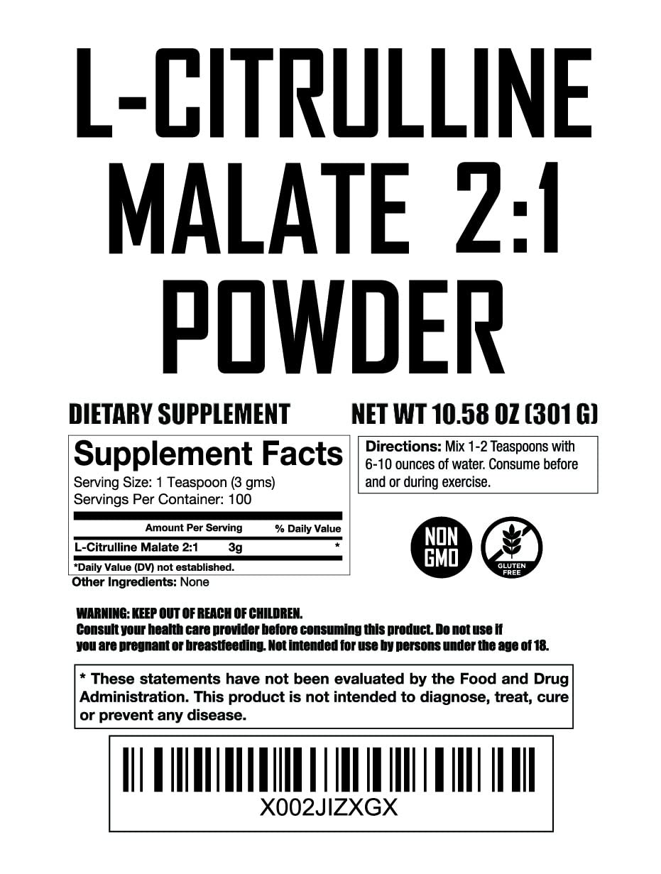 L Citrulline Malate 2 1 Powder 300 Grams - Bulk L Citrulline Powder - Free Form Amino Fit Lane Nutrition buy supplements canada