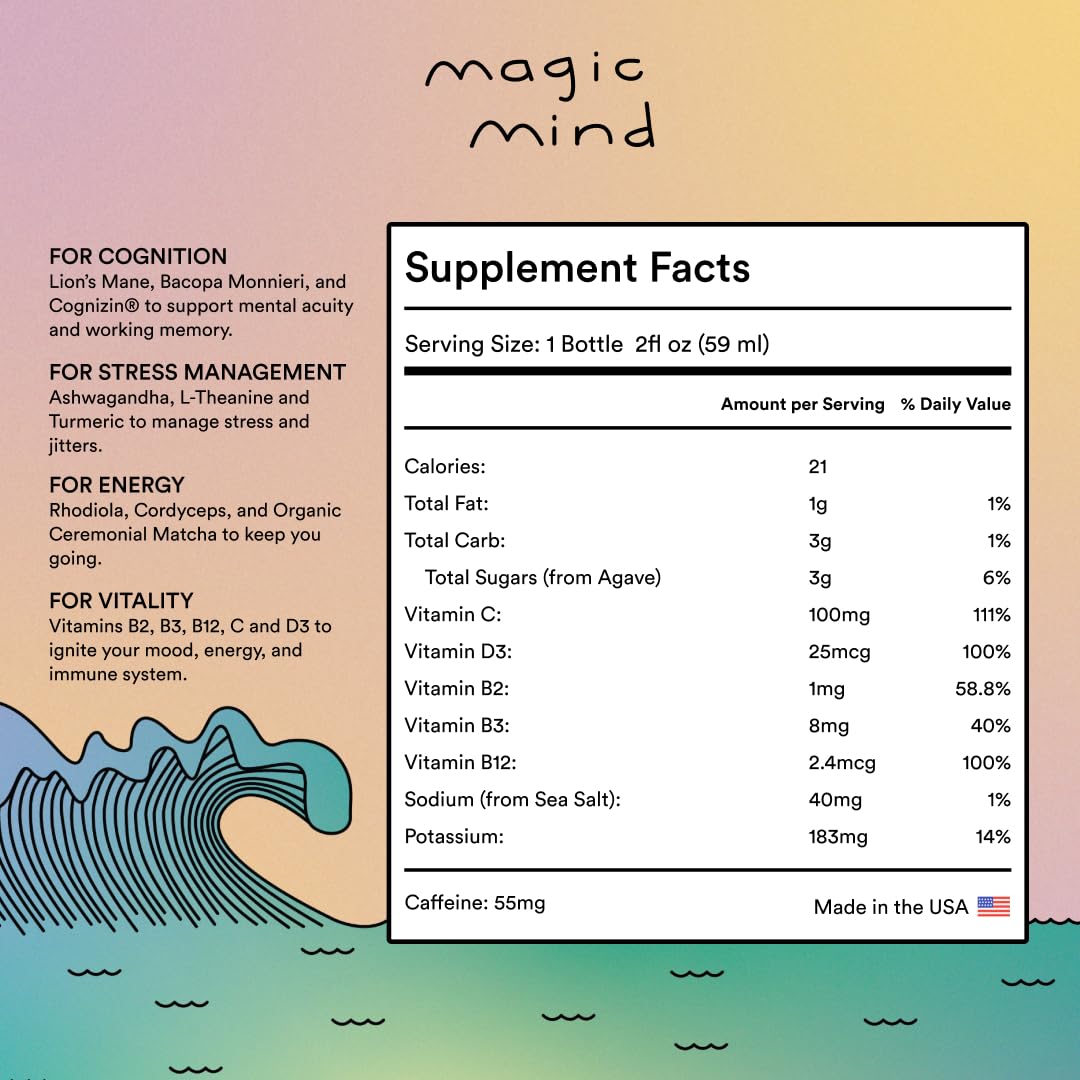 Magic Mind Energy And Focus Drink Shots - Stress Relieving, No Jitters, Ashwagandha, Vitamin B12, Vitamin C, Matcha Green Tea, Functional Mushrooms - 2 FL Oz (15 Pack) Magic Mind buy supplements canada