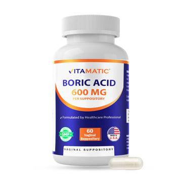 Vitamatic Boric Acid Vaginal Capsule Shell Suppositories 600 mg USP Grade Boric Acid in Vegetarian Capsule Shell - 60 Count Vitamatic buy supplements canada