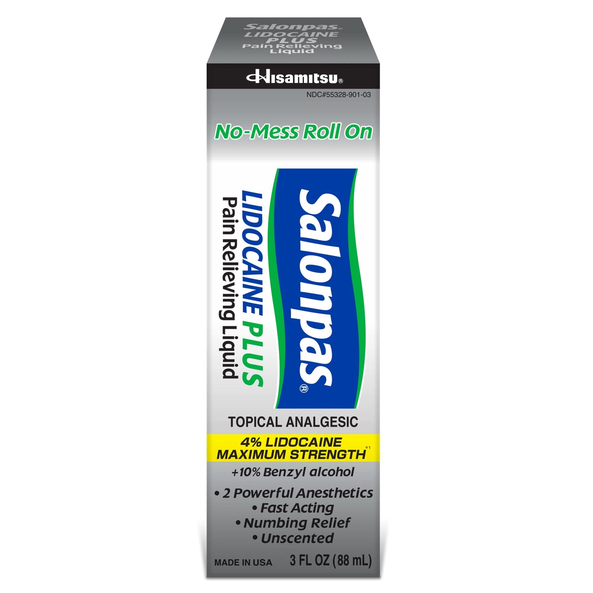 Salonpas LIDOCAINE Plus 3 oz ROLL ON Pain Relieving Liquid! Maximum Strength 4% Lidocaine for Numbing Pain Relief! Mess Free Application! (3 Pack) Salonpas buy supplements canada