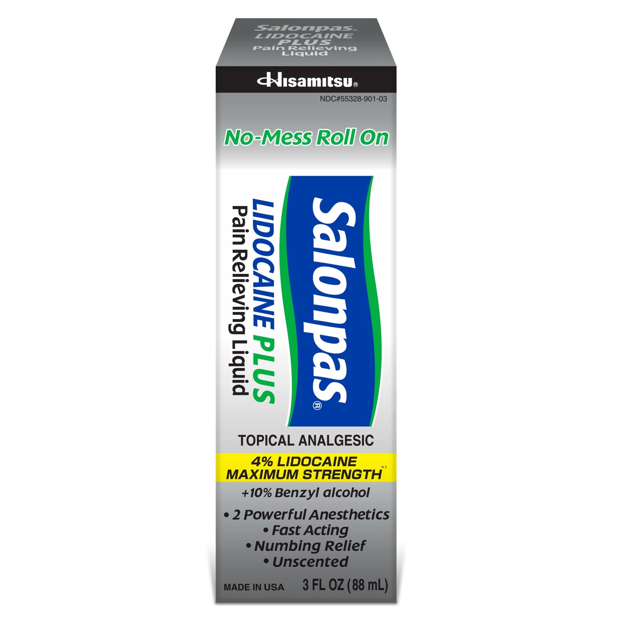 Salonpas LIDOCAINE Plus 3 oz ROLL ON Pain Relieving Liquid! Maximum Strength 4% Lidocaine for Numbing Pain Relief! Mess Free Application! (3 Pack) Salonpas buy supplements canada