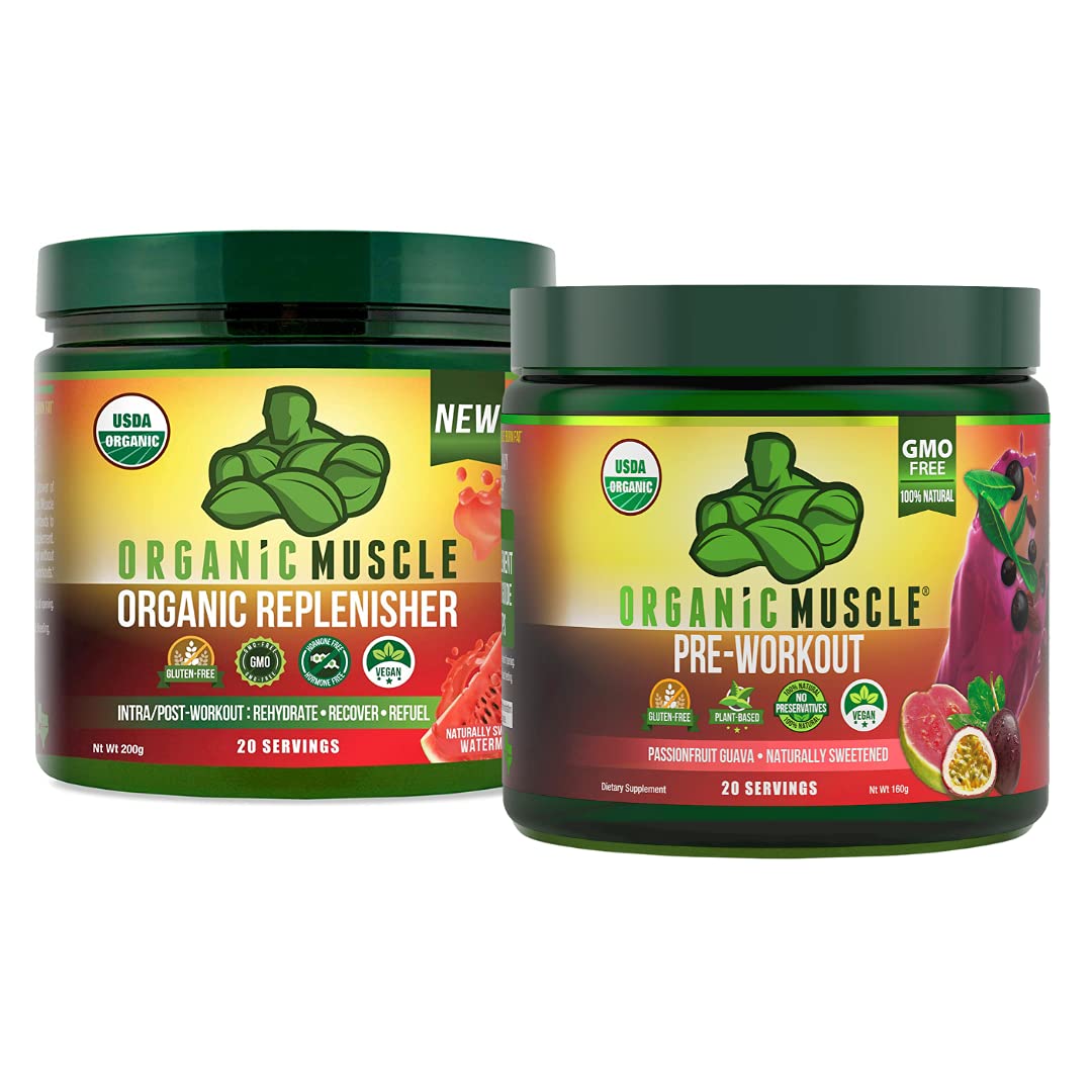 Organic Muscle Bundle - Pre-Workout Powder for Energy (Passionfruit Guava) + Replenisher Organic Muscle buy supplements canada