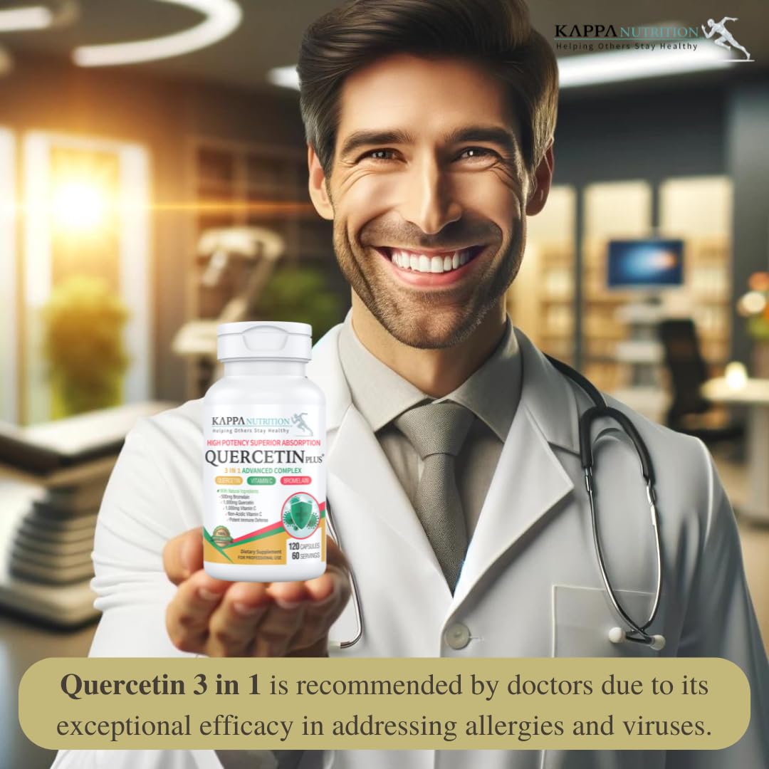 QUERCETIN PLUS, Quercetin 1,000mg, Bromelain 500mg and Vitamin C 1,000mg, (120 Capsules), 3 in 1 from Bioflavonoids, Supports Immune, Cardiovascular & Respiratory Health, Seasonal Allergy Relief. KAPPA NUTRITION buy supplements canada