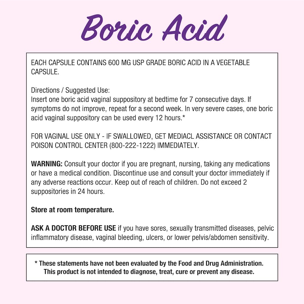 Puregen Labs Boric Acid 600 mg Vaginal Suppositories - 100% Pure | All Natural Without Dyes or Fillers P Puregen Labs buy supplements canada