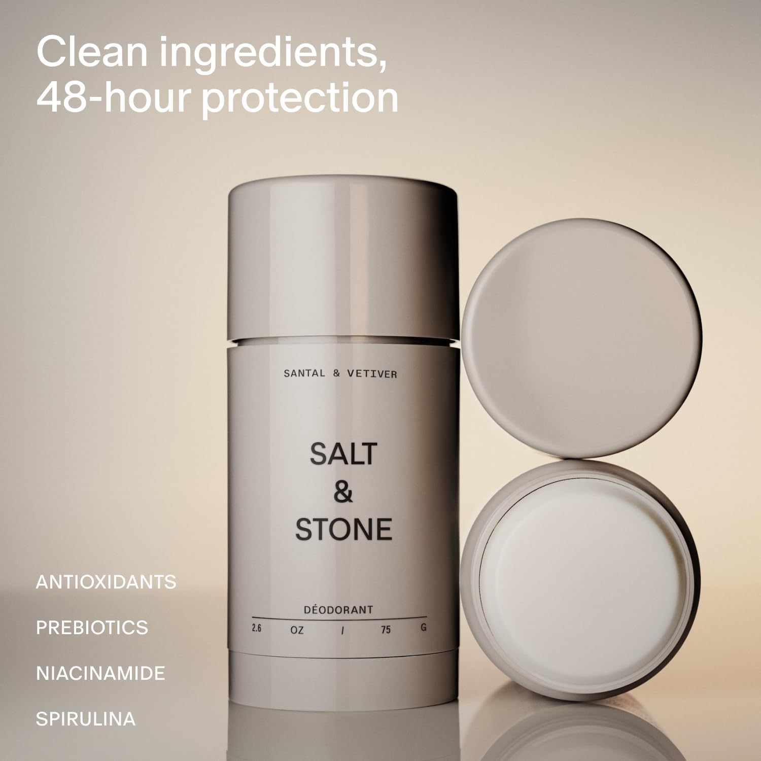 Salt & Stone Aluminum Free Deodorant | Extra Strength 48 Hour Protection for Women & Men | Made with Seaweed Extracts, Niacinamide & Prebiotics | Santal & Vetiver Salt & Stone buy supplements canada