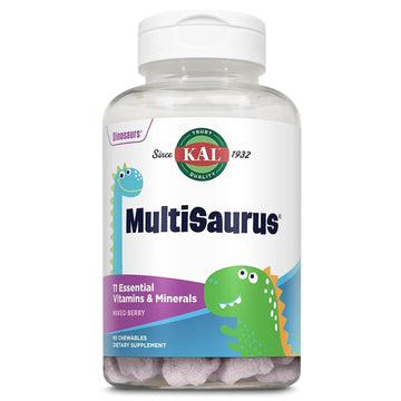 KAL MultiSaurus Kids Chewable Multivitamins, 11 Essential Vitamins and Minerals for Kids, Mixed Berry Flavor, Gluten and Preservative Free KAL buy supplements canada