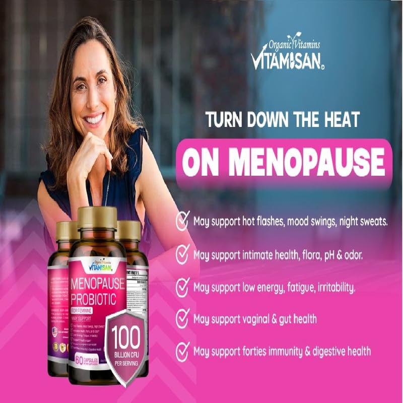 Menopause Support for Women – Hormone-Free Prebiotics & Probiotics 100 Billion CFU with Black Cohosh & Ashwagandha | Feminine Care, pH Balance, Vaginal Health, Hot Flashes, Night Sweats & Mood Swings VITAMISAN buy supplements canada