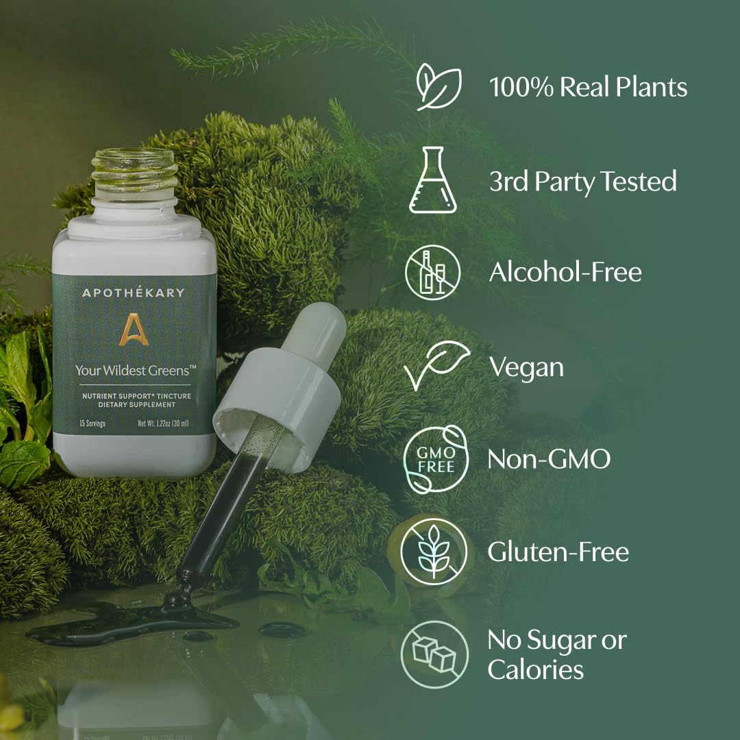 Apothékary Your Wildest Greens Herbal Liquid Drops, All-in-One Daily Superfood Supplement, Vitamin & Mineral Support, 5X Potency of Greens Powders, Sugar Free, Calorie Free, (15 Servings) 1.22oz Apothékary buy supplements canada