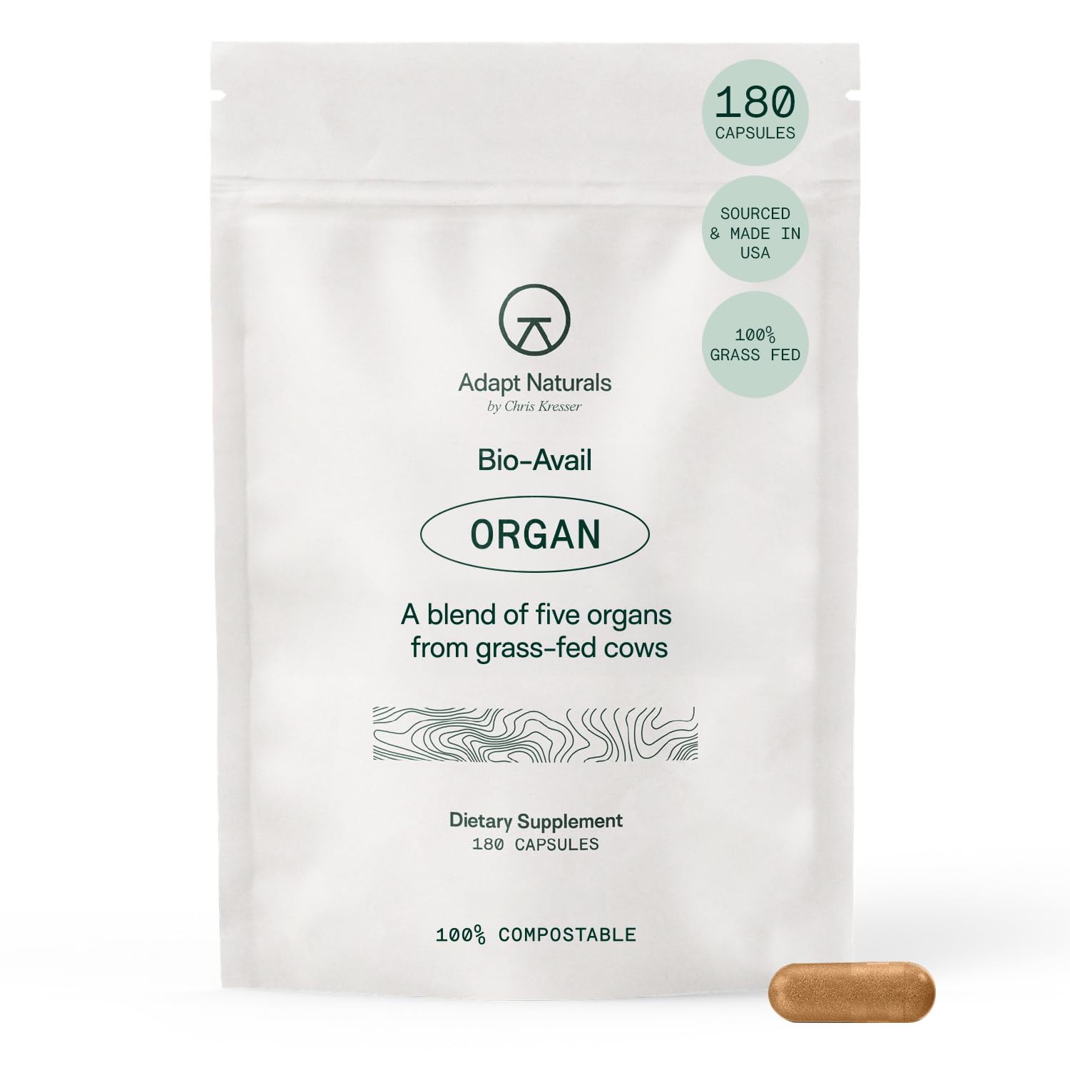 Adapt Naturals Organ Supplement, Bioavailable Grass Fed Beef Liver Capsules, Blend of Liver, Heart, Kidney, Pancreas & Spleen, Support Liver Cleanse Detox & Repair | Source of CoQ10-30 Days Supply ADAPT NATURALS BY CHRIS KRESSER buy supplements canada