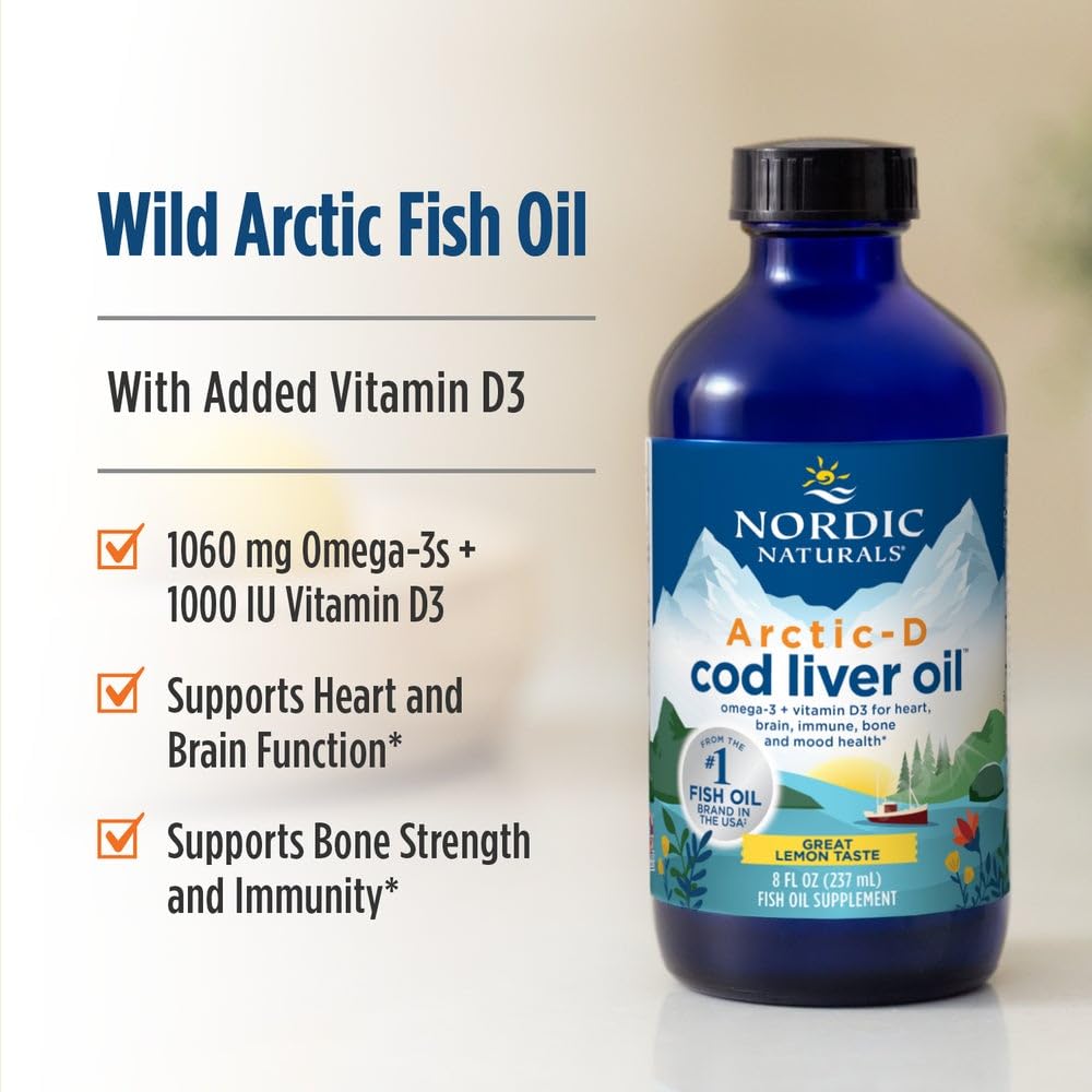 Nordic Naturals Arctic-D Cod Liver Oil, Lemon - 8 oz - 1060 mg Total Omega-3s + 1000 IU Vitamin D3 - EPA & DHA - Heart, Brain, Bone, Immune & Mood Support - Non-GMO - 48 Servings Nordic Naturals buy supplements canada