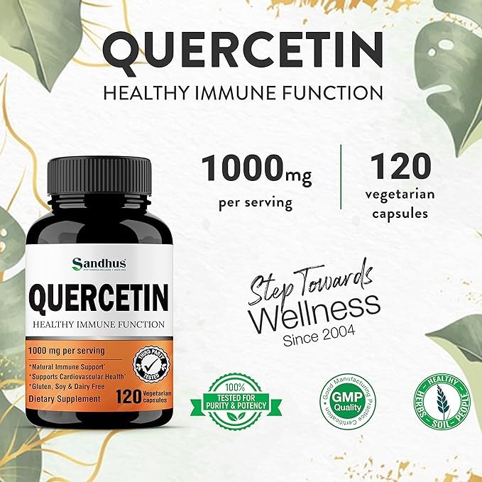 Sandhu's Quercetin 1000mg Per Serving 120 Count(Pack of 2) Vegetarian Capsules Sandhu's buy supplements canada