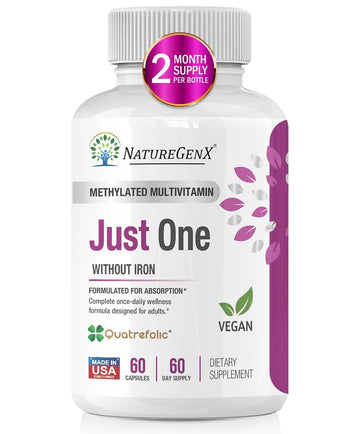 NatureGenX Just One Daily Methylated Multivitamin - 60 Caps Pure Methyl B12, Methylfolate MTHFR Support Supplement Iron Free Methylated Vitamins NatureGenX buy supplements canada