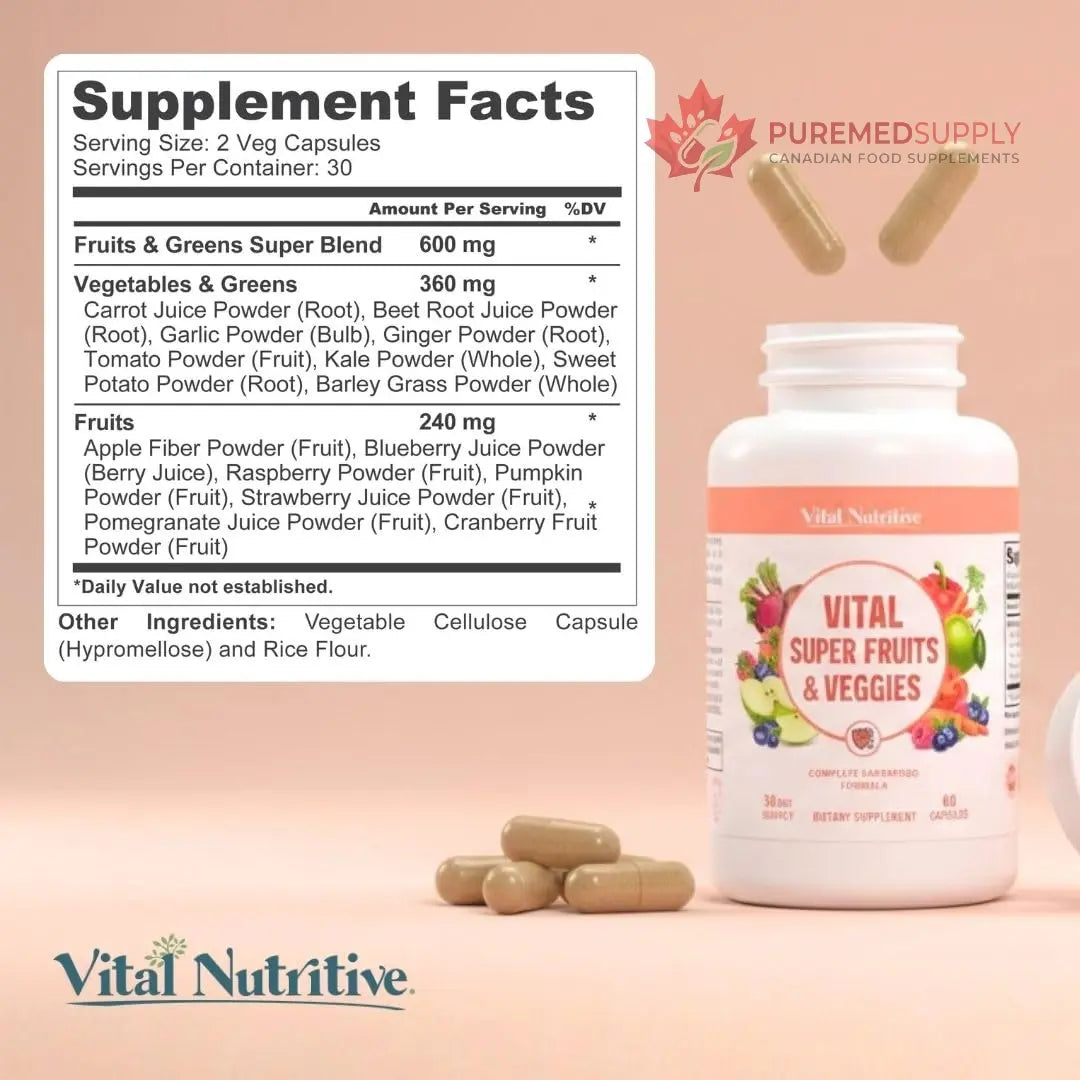 Vital Super Fruits & Veggies - Daily Superfood Capsules for Adults - Fruit & Vegetable Supplements to Boost Immunity & Energy - 2-in-1 Formula for Overall Wellness VITAL NUTRITIVE buy supplements canada