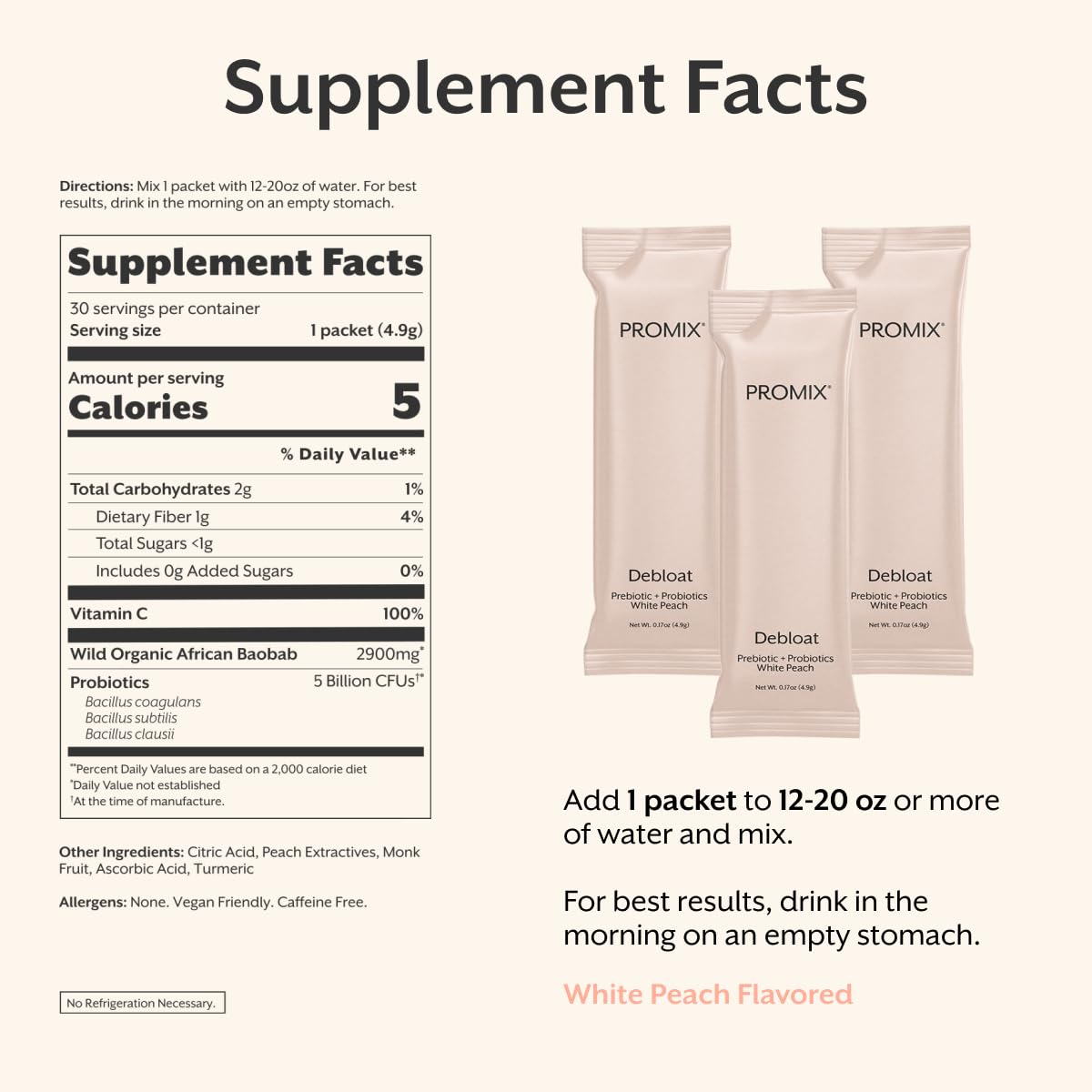 ProMix Nutrition Debloat Prebiotics and Probiotics, Bloating Relief for Women, Gut Cleanse Detox for Men and Immune Support - White Peach - 30 Servings (Pack of 30) ProMix Nutrition buy supplements canada