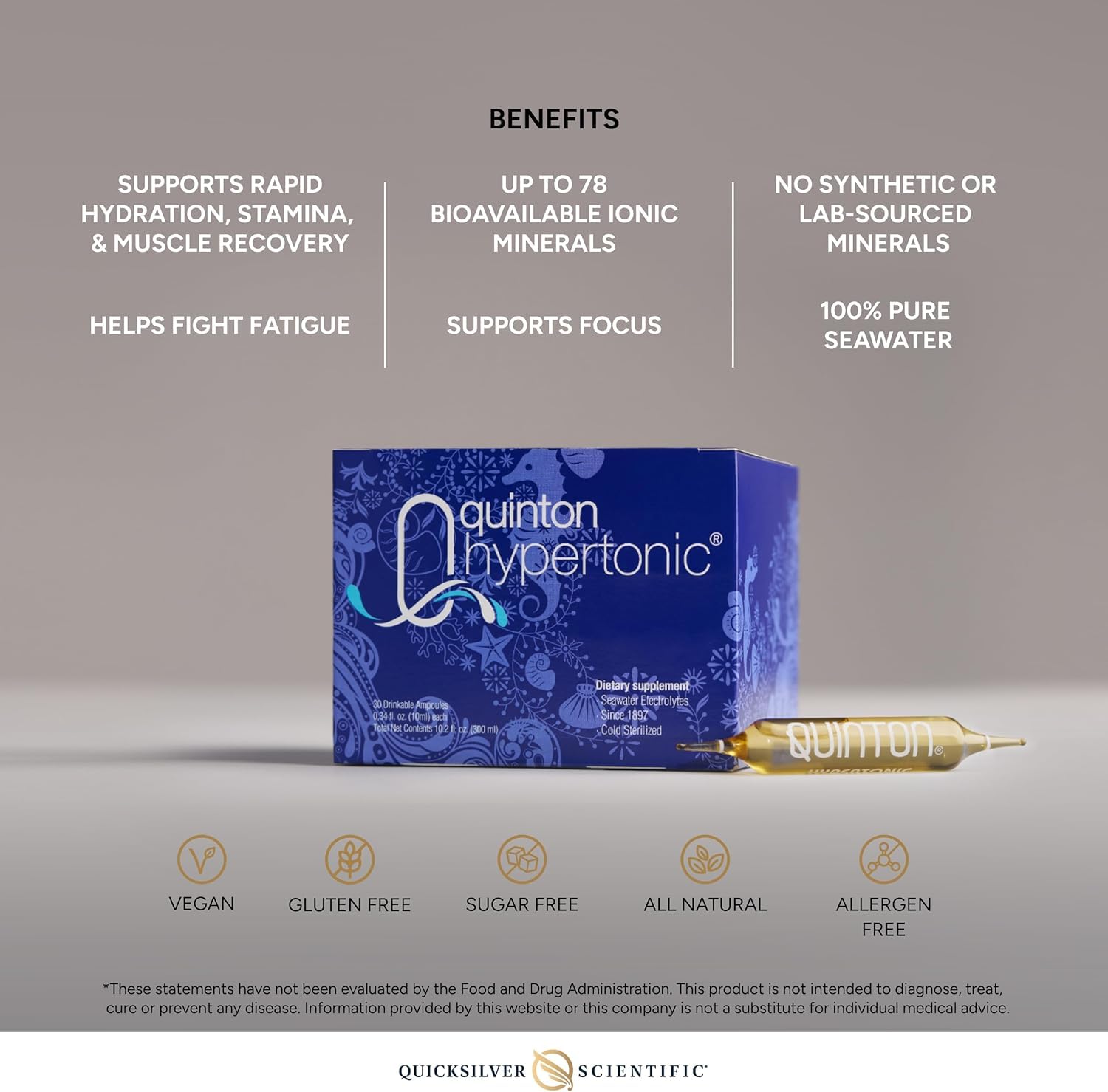 Quicksilver Scientific Original Quinton Hypertonic Solution - Sea Water Hydration - Liquid Minerals with Electrolytes for Muscle Recovery, Stamina+Mineral Replenishment (30 Single Serving Glass Vials) Quicksilver Scientific buy supplements canada