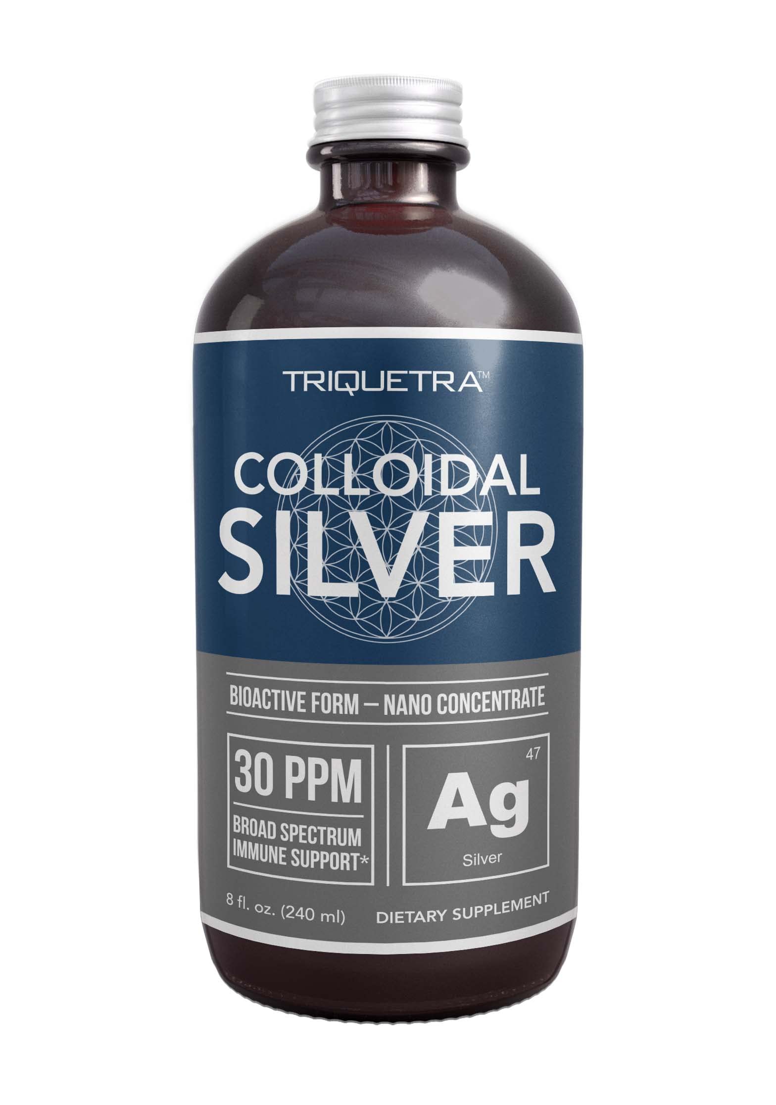 Bioactive Colloidal Silver - 8 oz, Glass Bottle, Vegan, Safe Doses with Highest Effectiveness - Nano Ions, 30 PPM - Immune Support (48 Servings) Triquetra Health buy supplements canada