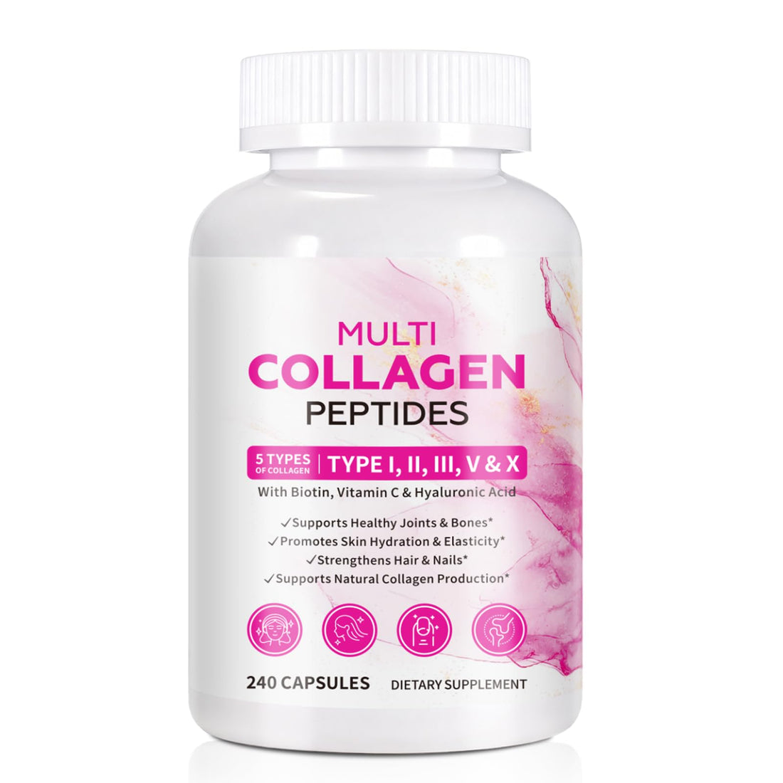 Multi Collagen Peptides 240 Capsules with Types I, II, III, V & X, Hydrolyzed Peptides with Biotin, Hyaluronic Acid & Vitamin C, Multi-Source Support for Skin Elasticity, Hair Strength & Joint Comfort Ocnisdns buy supplements canada