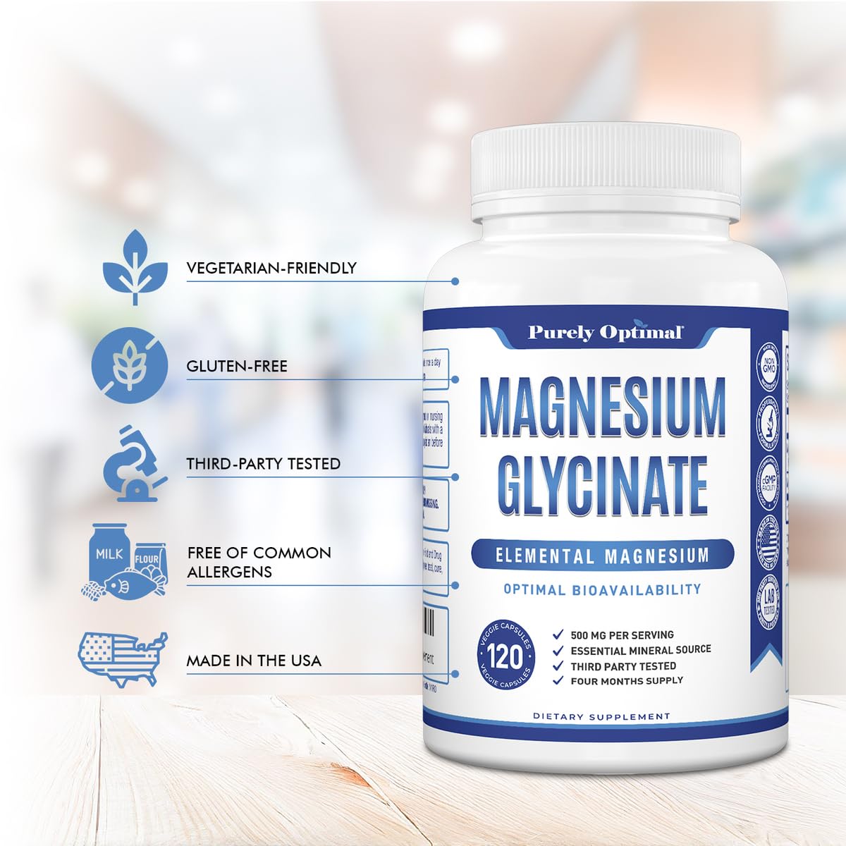 Purely Optimal Magnesium Glycinate 500mg – Sleep Support & Stress Relief – Gentle, High Absorption Magnesium Supplement for Muscle Relaxation, Calm & Nerve Support – 120 Capsules Purely Optimal buy supplements canada