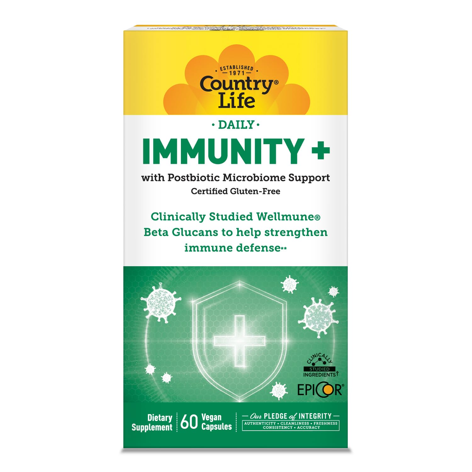 Country Life Immunity+ Supplement, 60 Capsules - Supports Immune and Gut Health - for Men and Women - Clinically Studied Ingredients, Vegan, Gluten Free, Certified B Corporation Country Life buy supplements canada