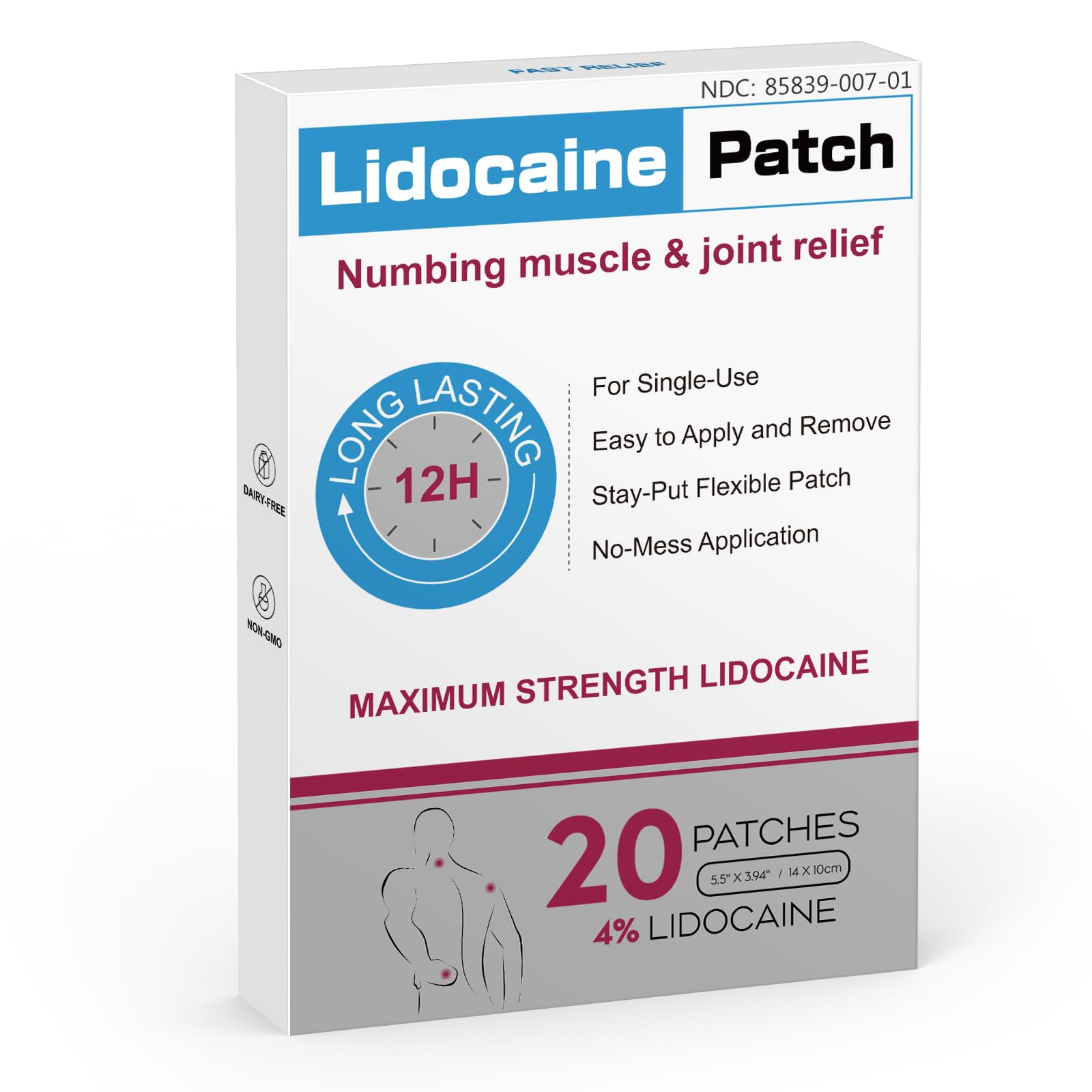 YOAPA 4% Lidocaine Pain Relief Patches | Maximum Strength Numbing Gel Patch for Back, Neck, Knee, Shoulder & Joint Pain | Up to 12 Hour Temporary Relief | 20 Count - G41 YOAPA buy supplements canada