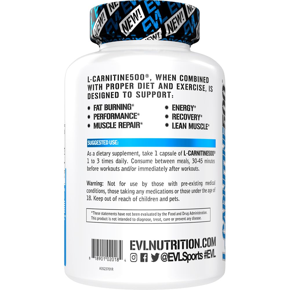 EVL L-Carnitine Supplement for Weight Loss Support - L carnitine 500mg Diet Pills Evlution buy supplements canada