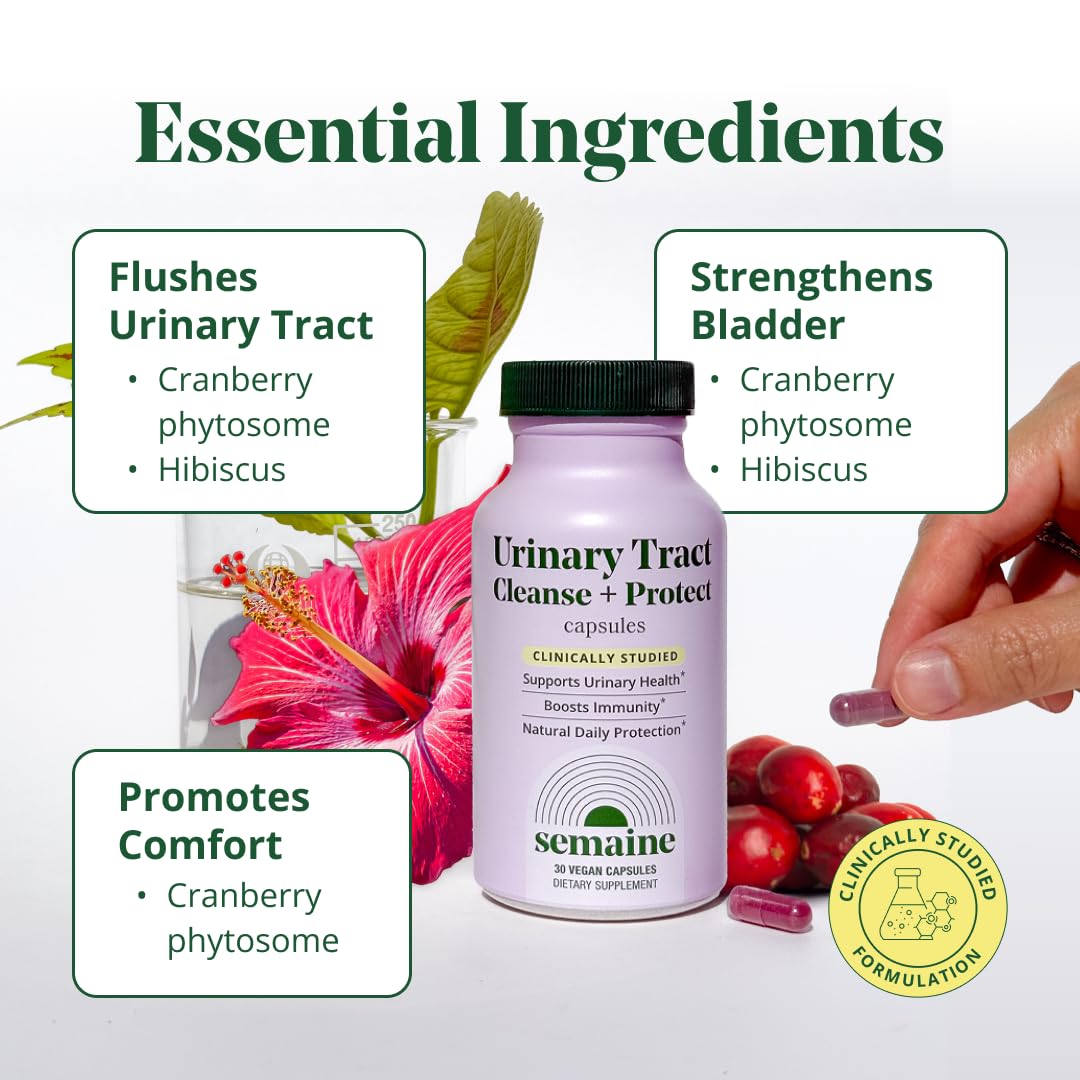 Semaine Urinary Tract Cleanse & Protect – 30 ct, Bladder Support Supplement for Women, Flushes Urinary Tract. Combines Cranberry Proanthocyanidins with Hibiscus. Semaine buy supplements canada