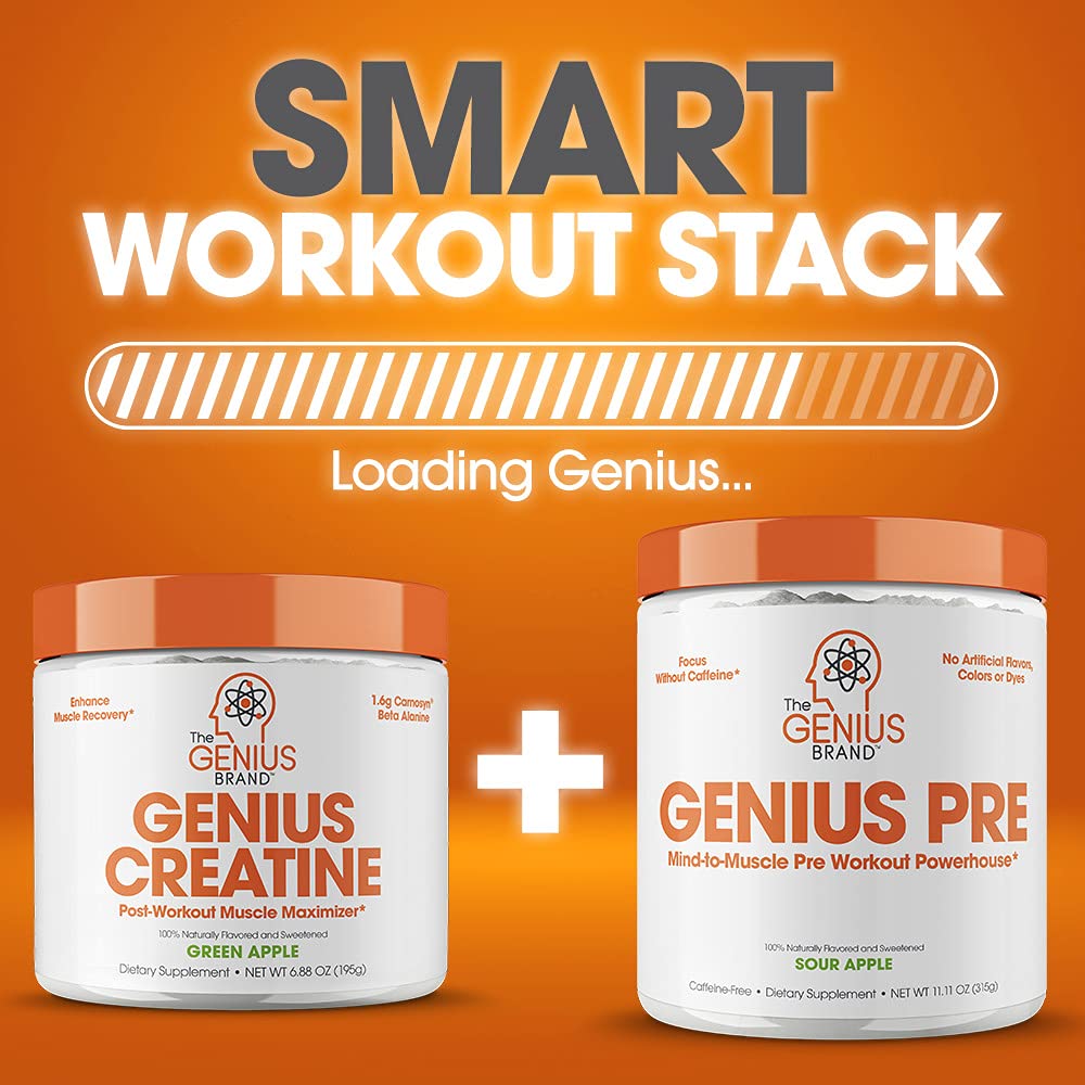 Genius Micronized Creatine Monohydrate Powder, Post Workout Supplement, Green Apple - 100% Naturally Flavored & Sweetened - Supports Muscle Building, Cellular Energy & Cognitive Function – 195g The Genius Brand buy supplements canada